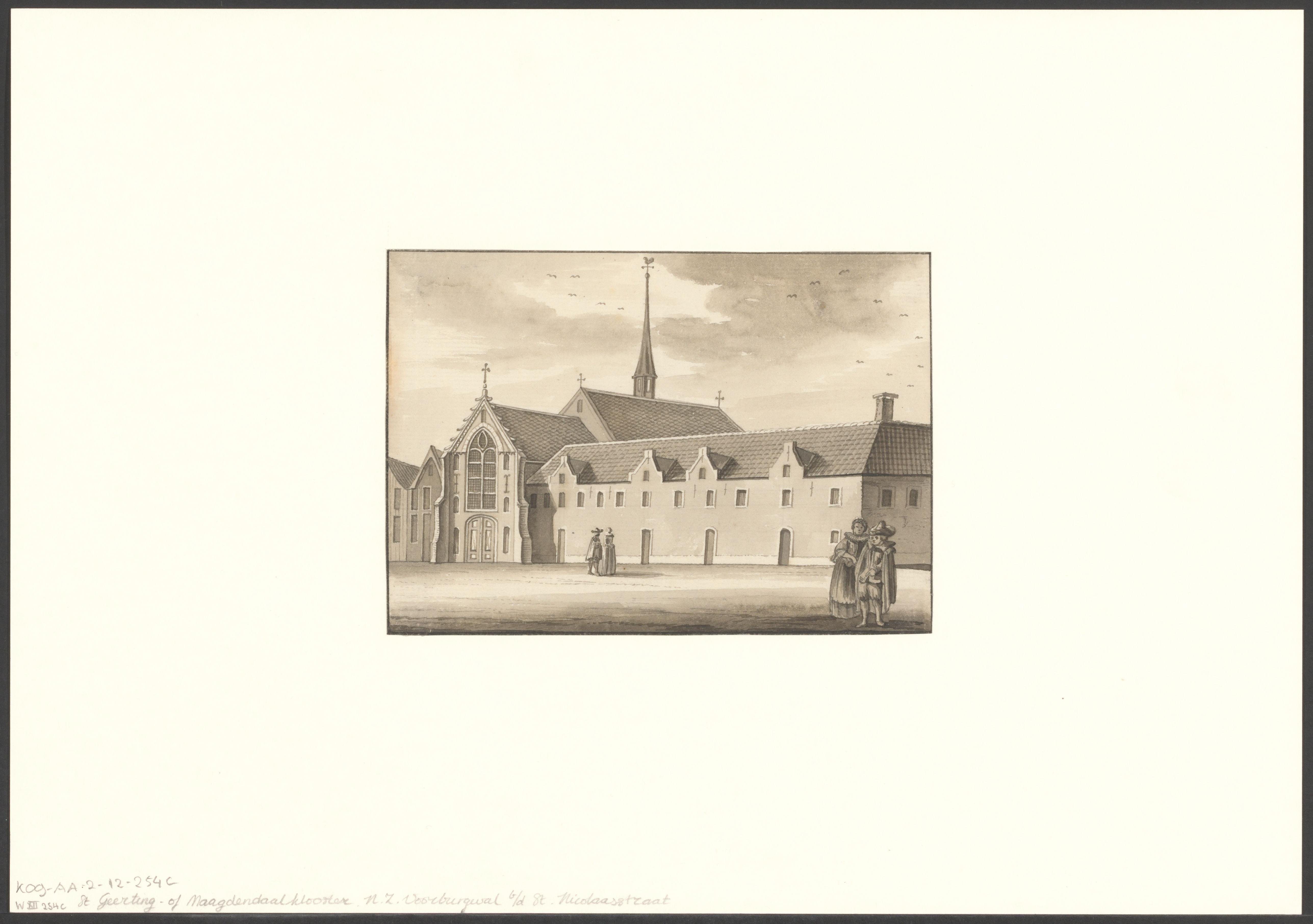 Gezicht op het Sint Geertruidenklooster aan de Nieuwzijds Voorburgwal
