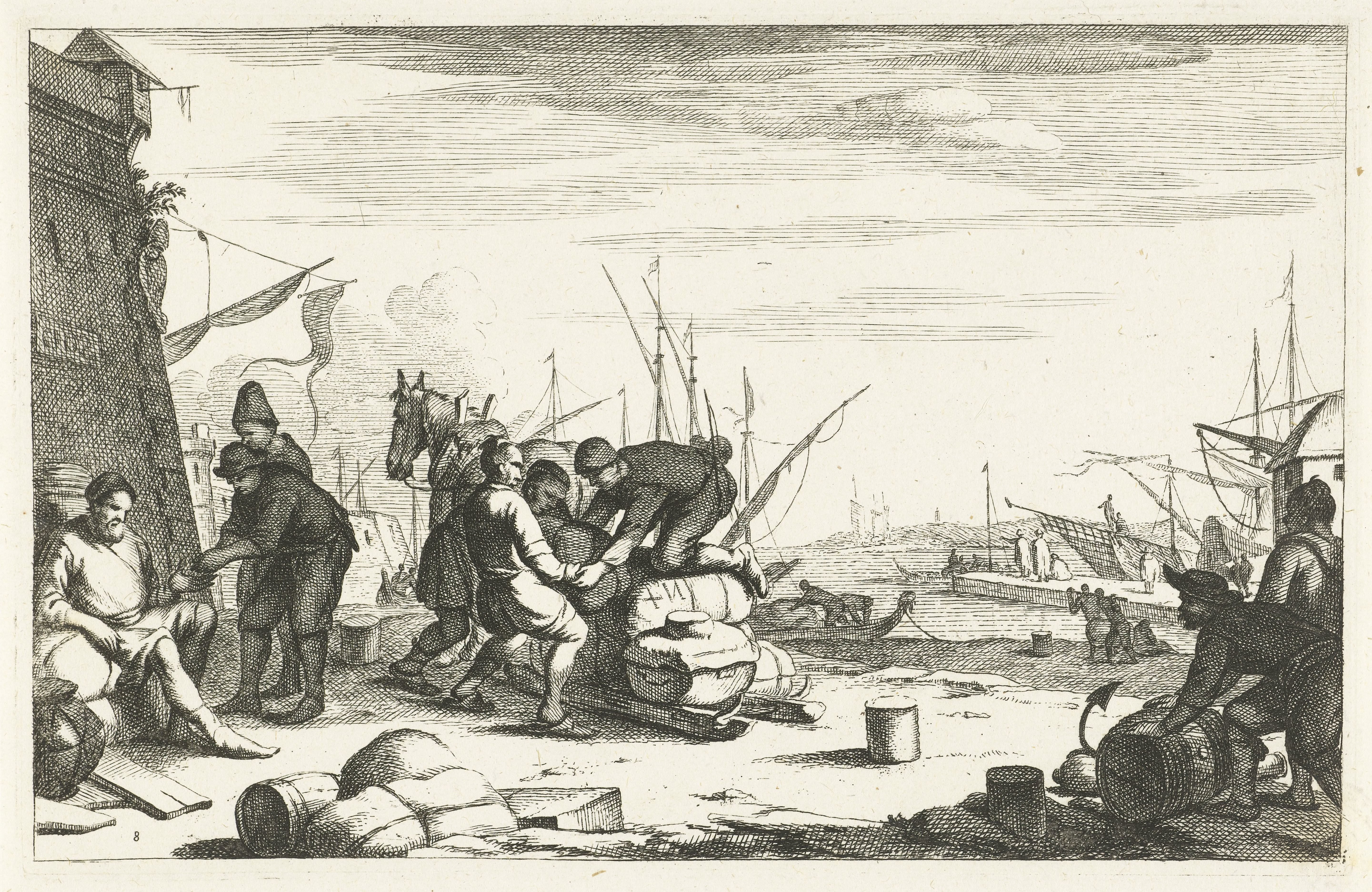 Haven met kooplieden bij trekkar