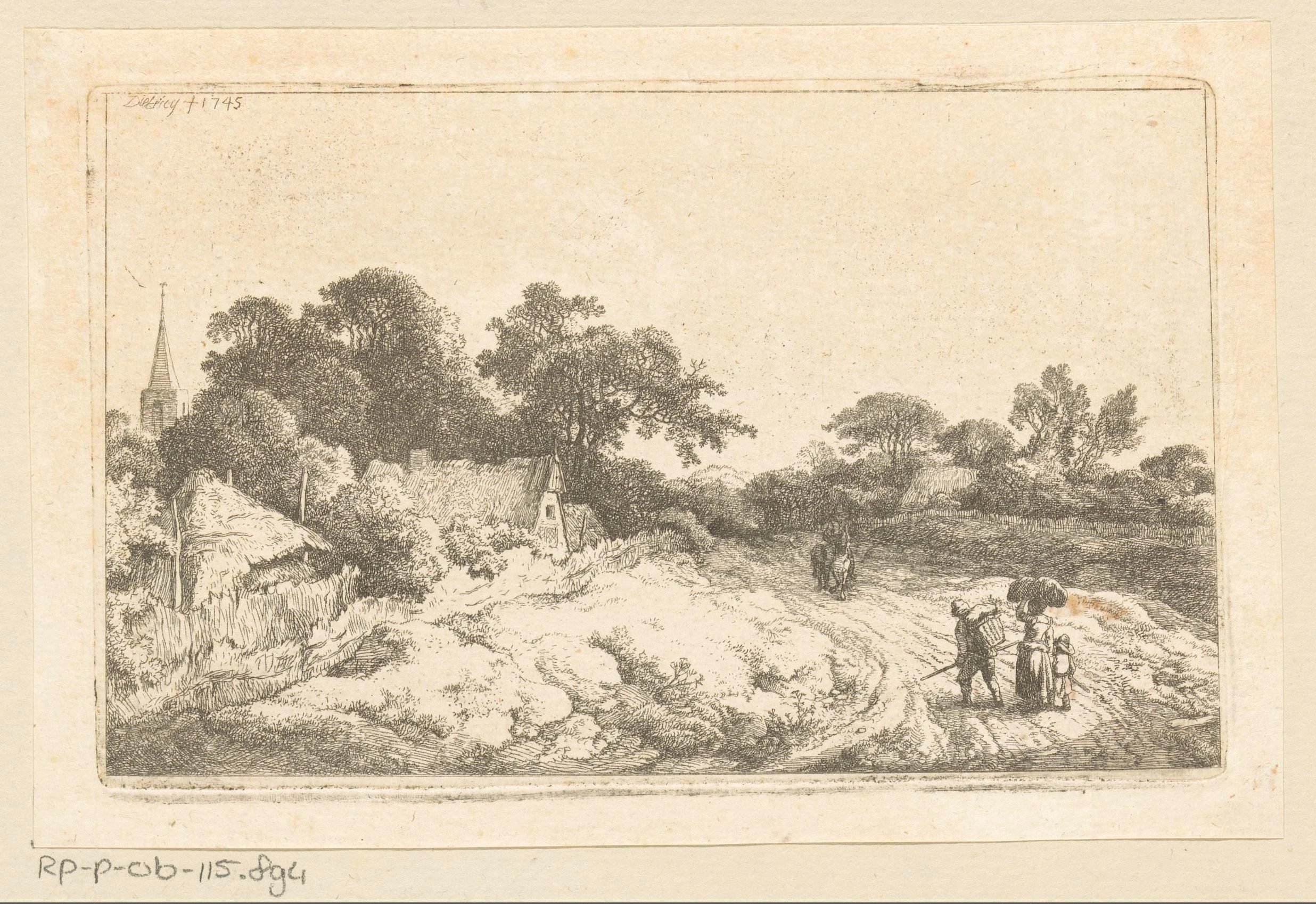 Landschap met dorp en langslopend pad