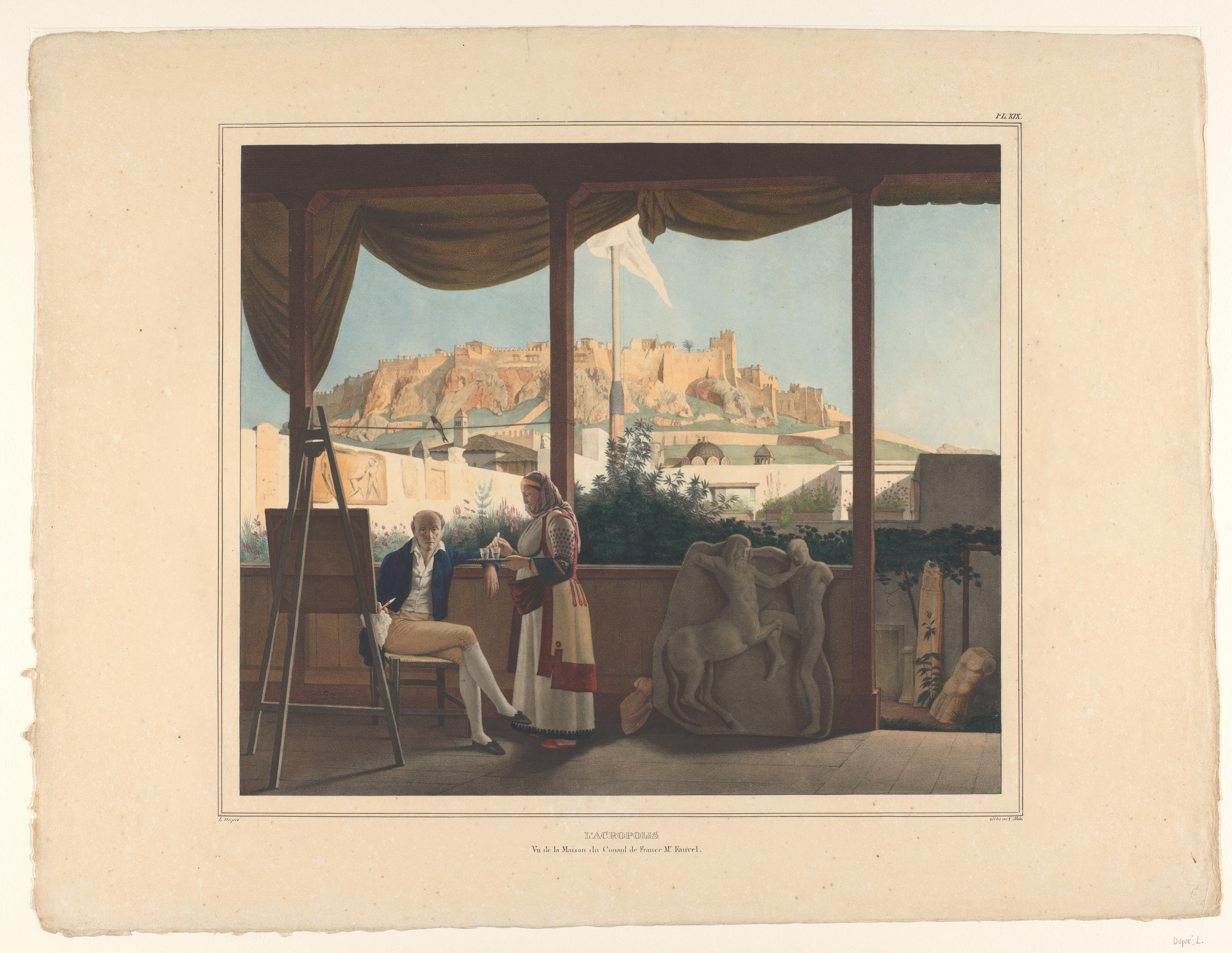 Schilder Louis-François-Sebastien Fauvel in zijn huis in Athene