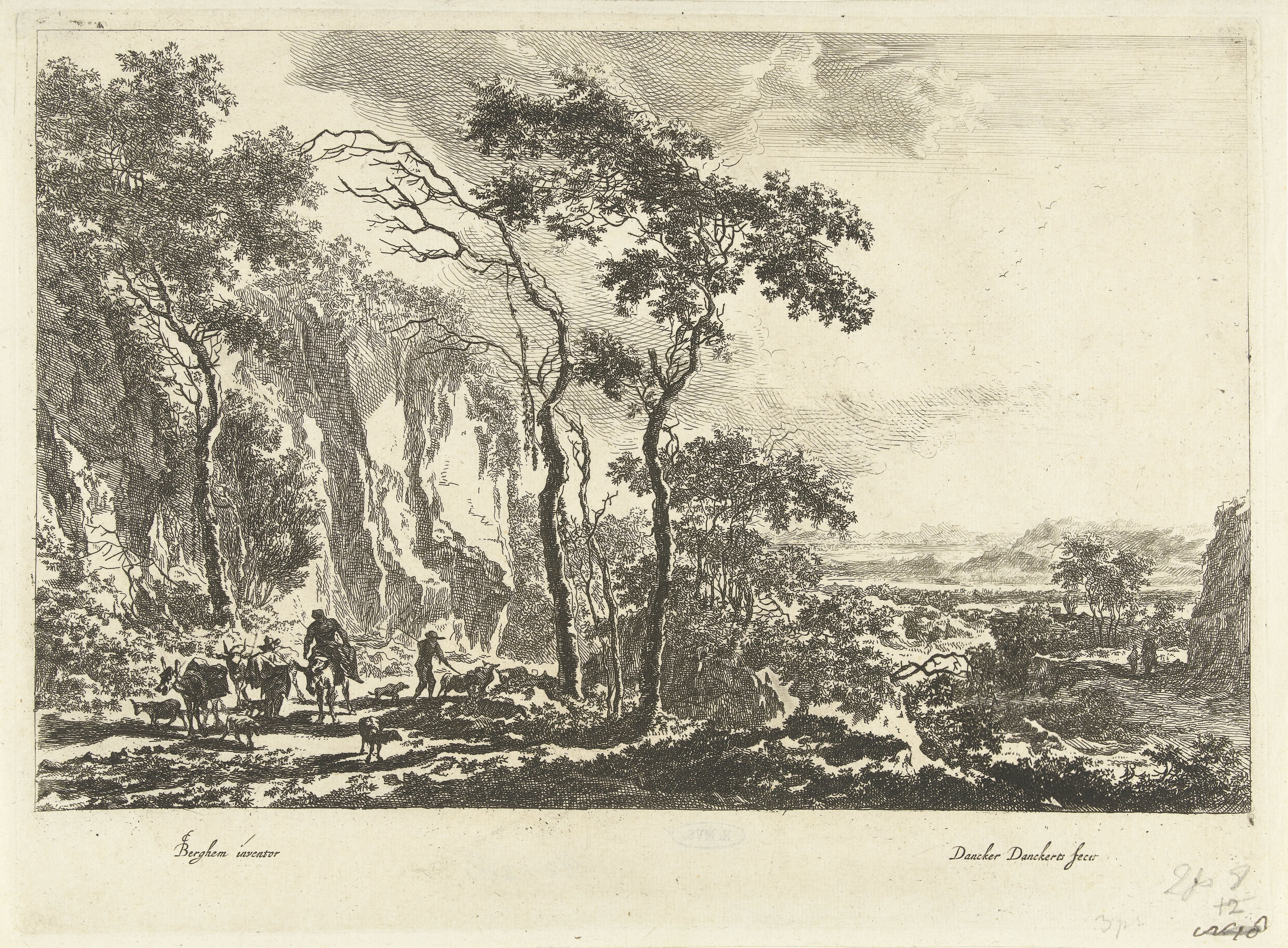 Italiaans berglandschap met muilezels, herders en vee