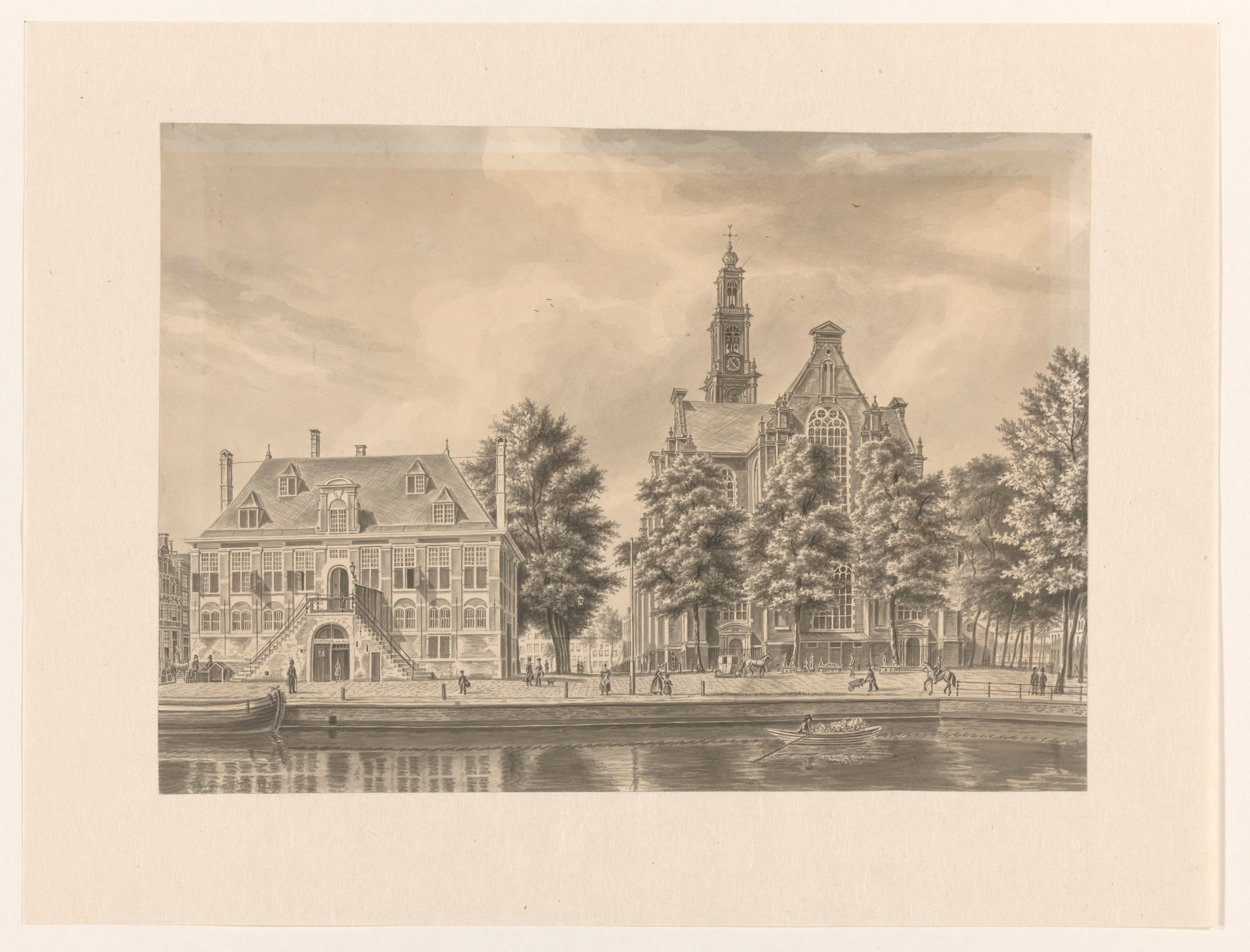 Gezicht op de Westerkerk en de Westerhal te Amsterdam
