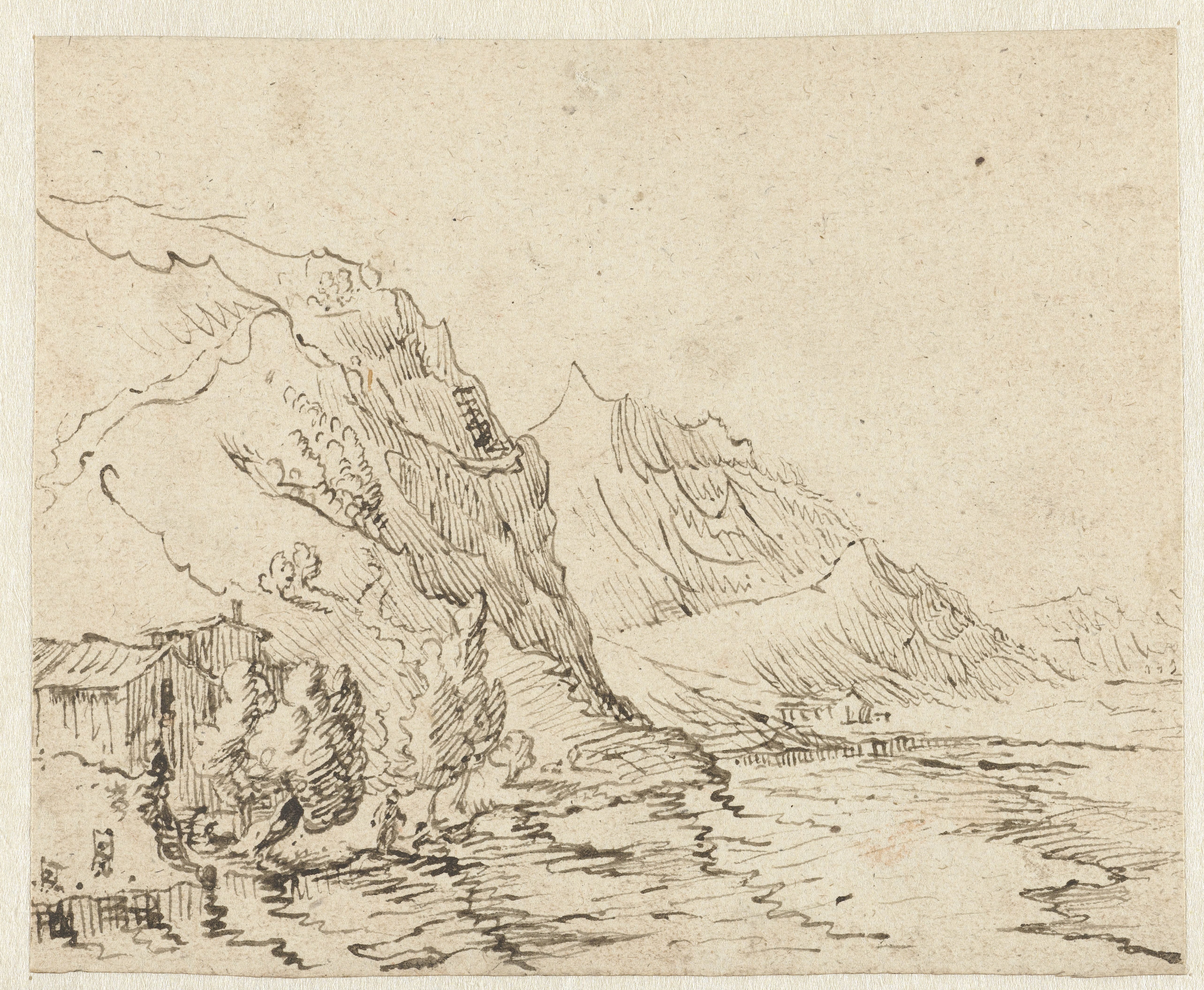 Kustlandschap met enkele hutjes