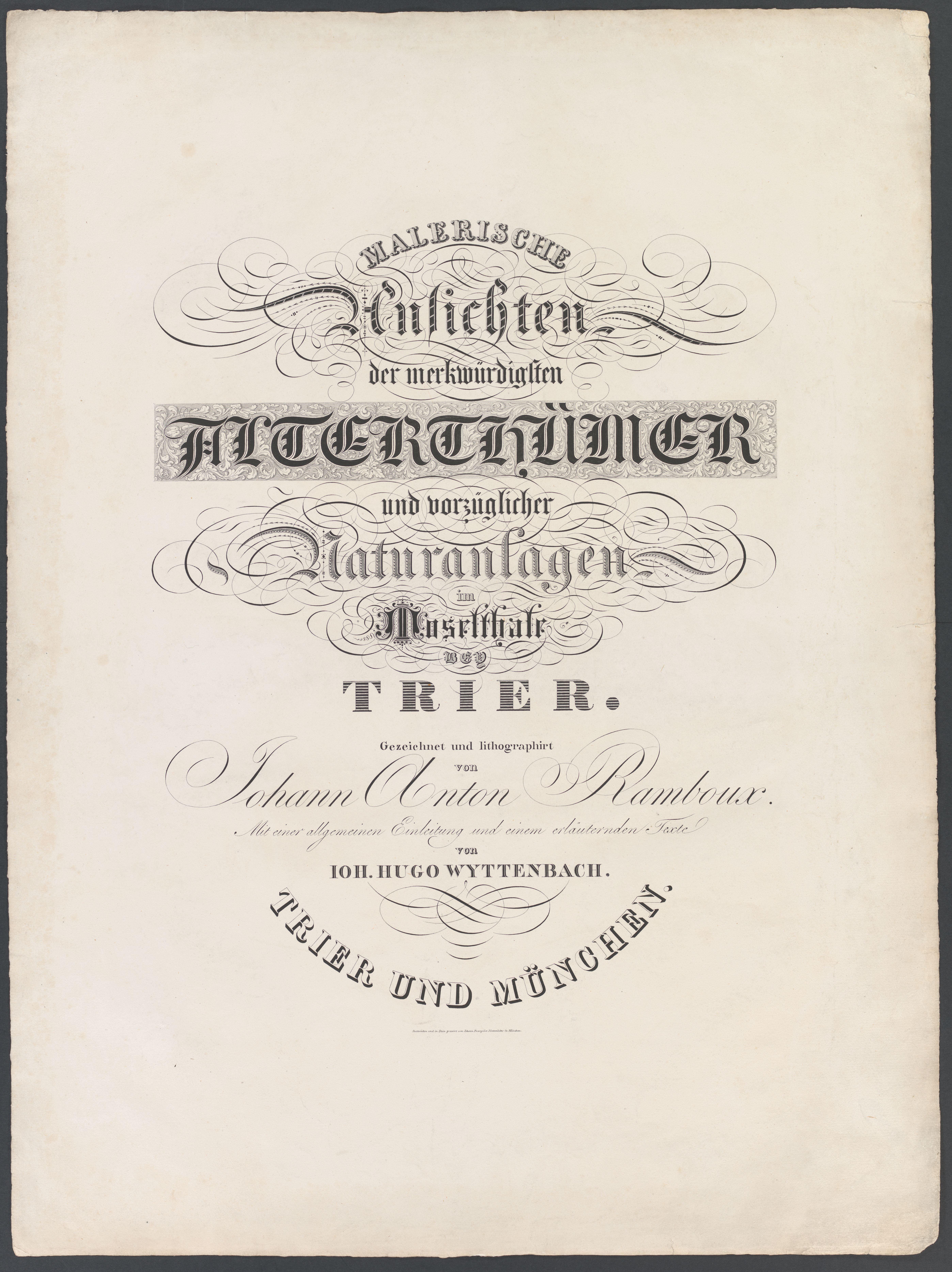 Titelblad en toelichting bij de reeks Mahlerische Ansichten der merkwürdigsten Alterthümer und vorzüglicher Naturanlagen im Moselthale bey Trier