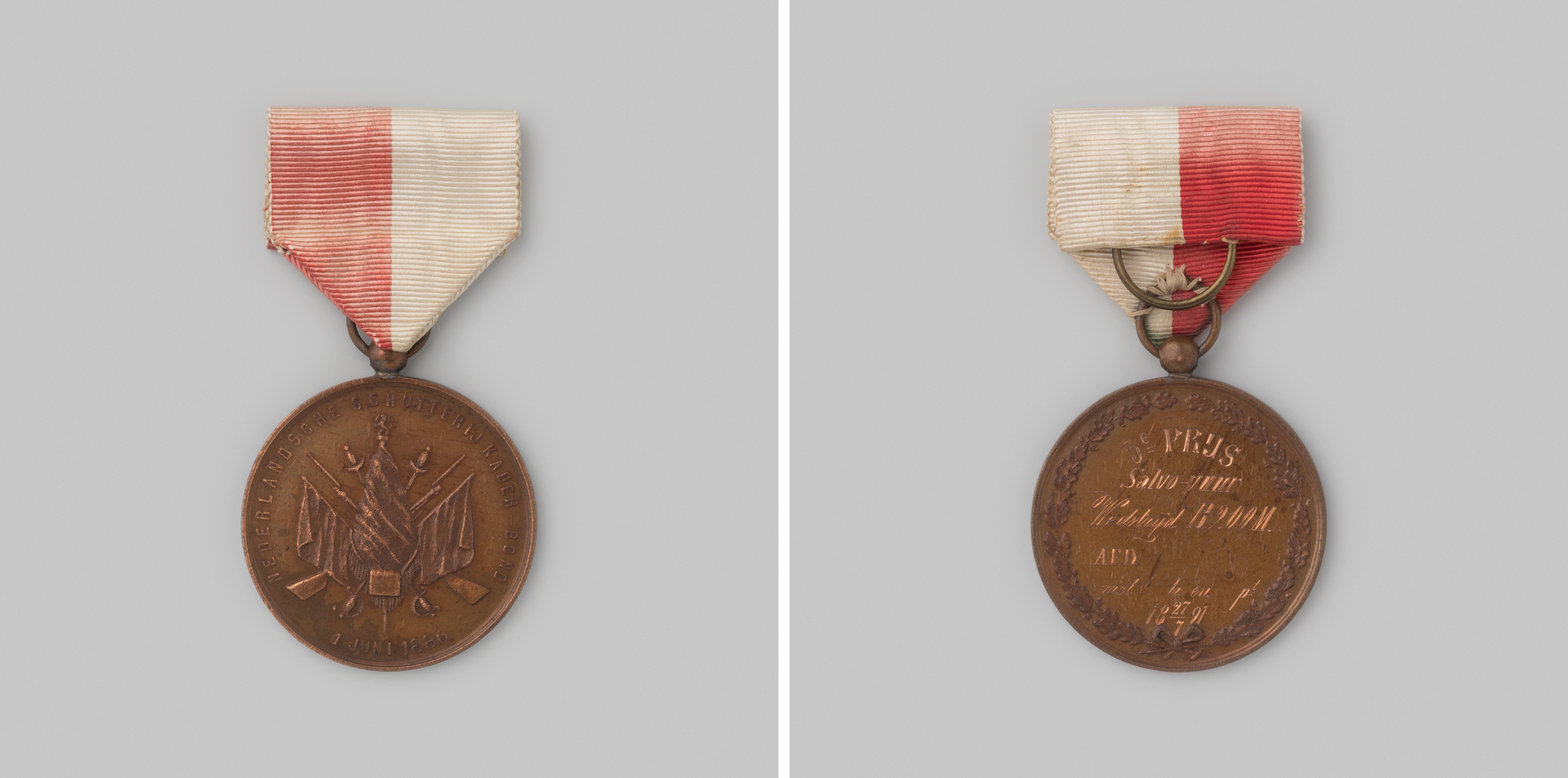 Prijspenning van de Nederlandsche Schutterij Kader-Bond, 1891, salvovuur, derde prijs