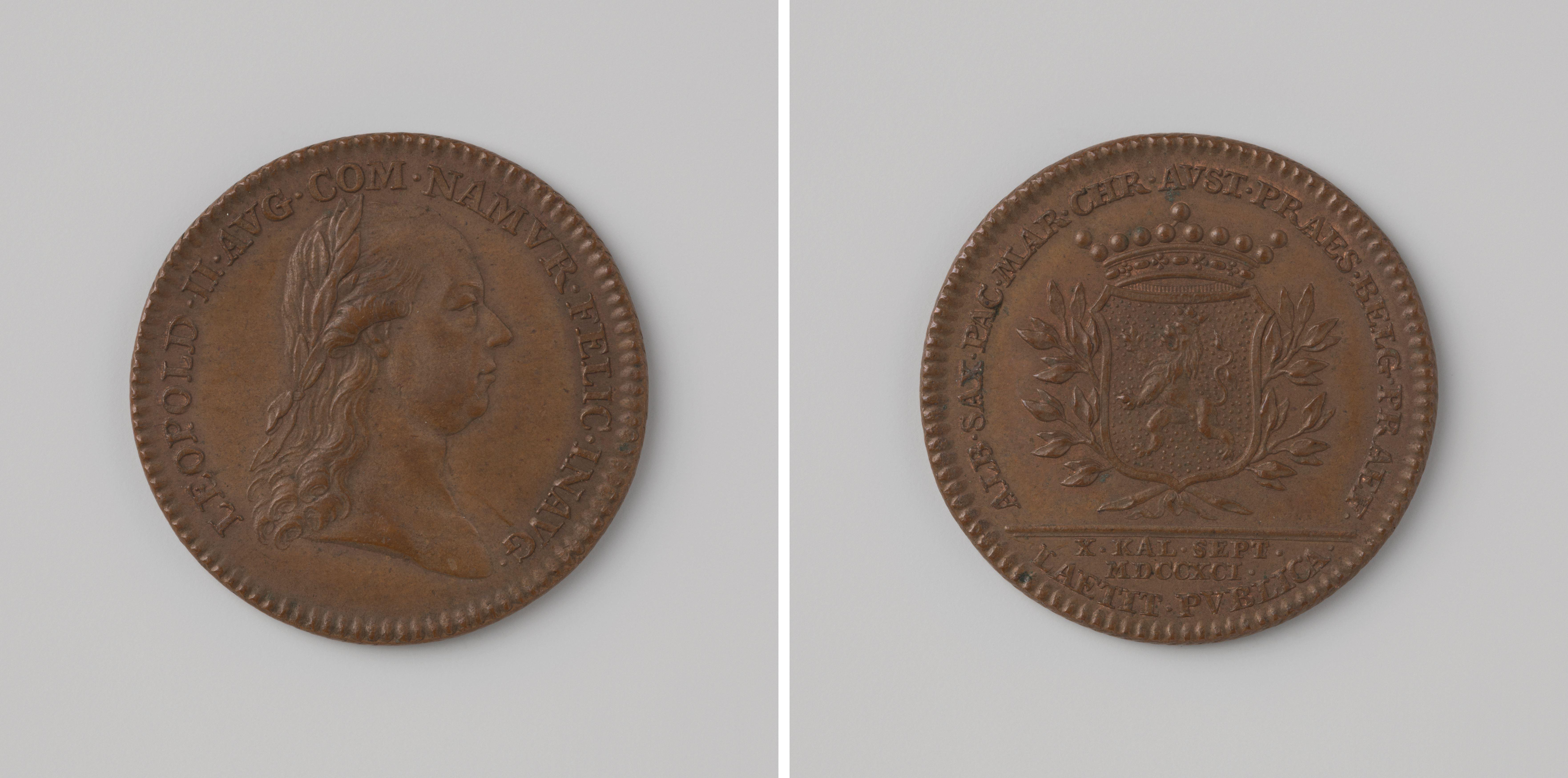 Inhuldiging van Leopold II, Duits keizer, als graaf van Namen en Maria Christina en Albert-Kasimir hersteld als landvoogden der zuidelijke Nederlanden