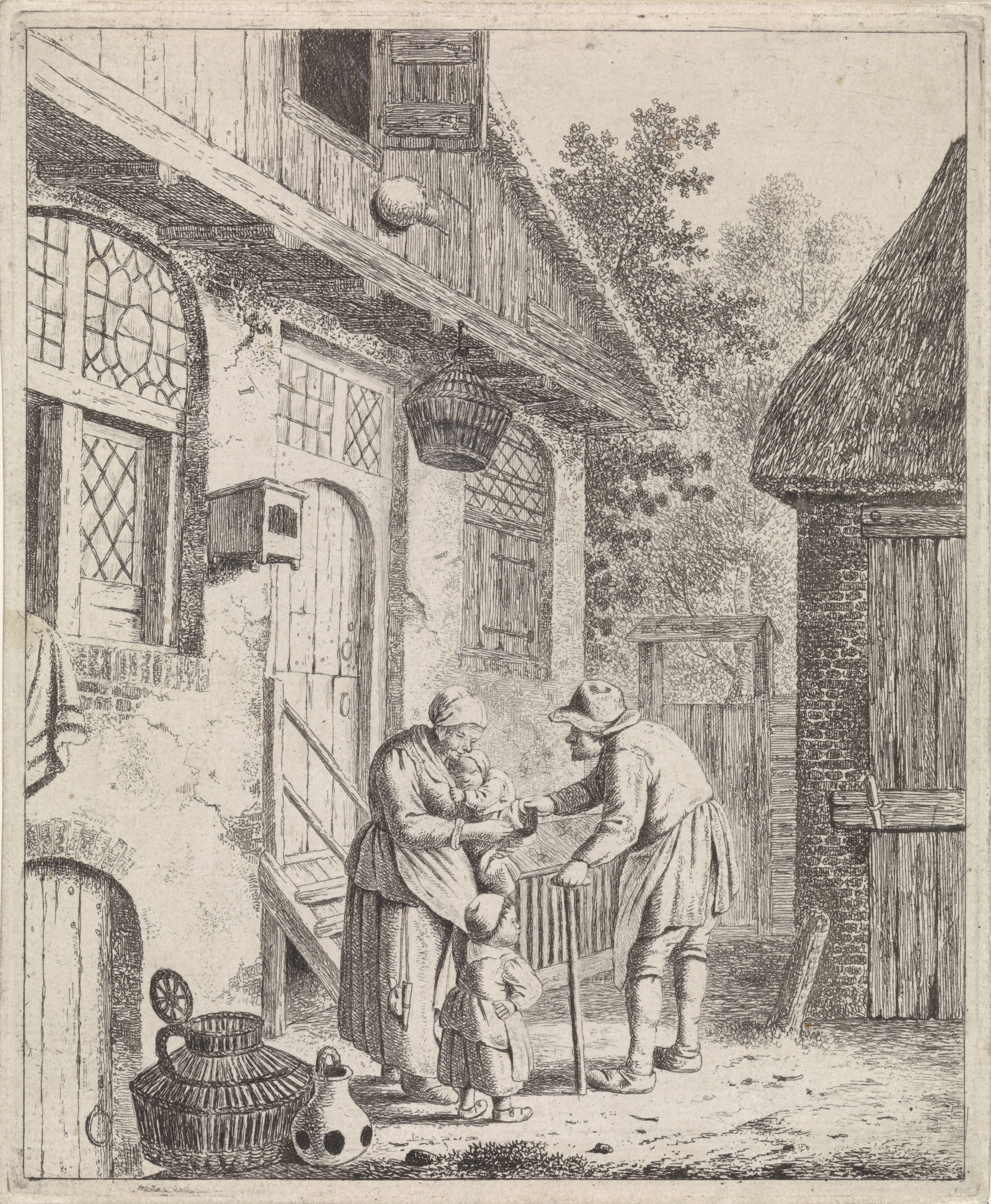 Binnenplaats met boeren