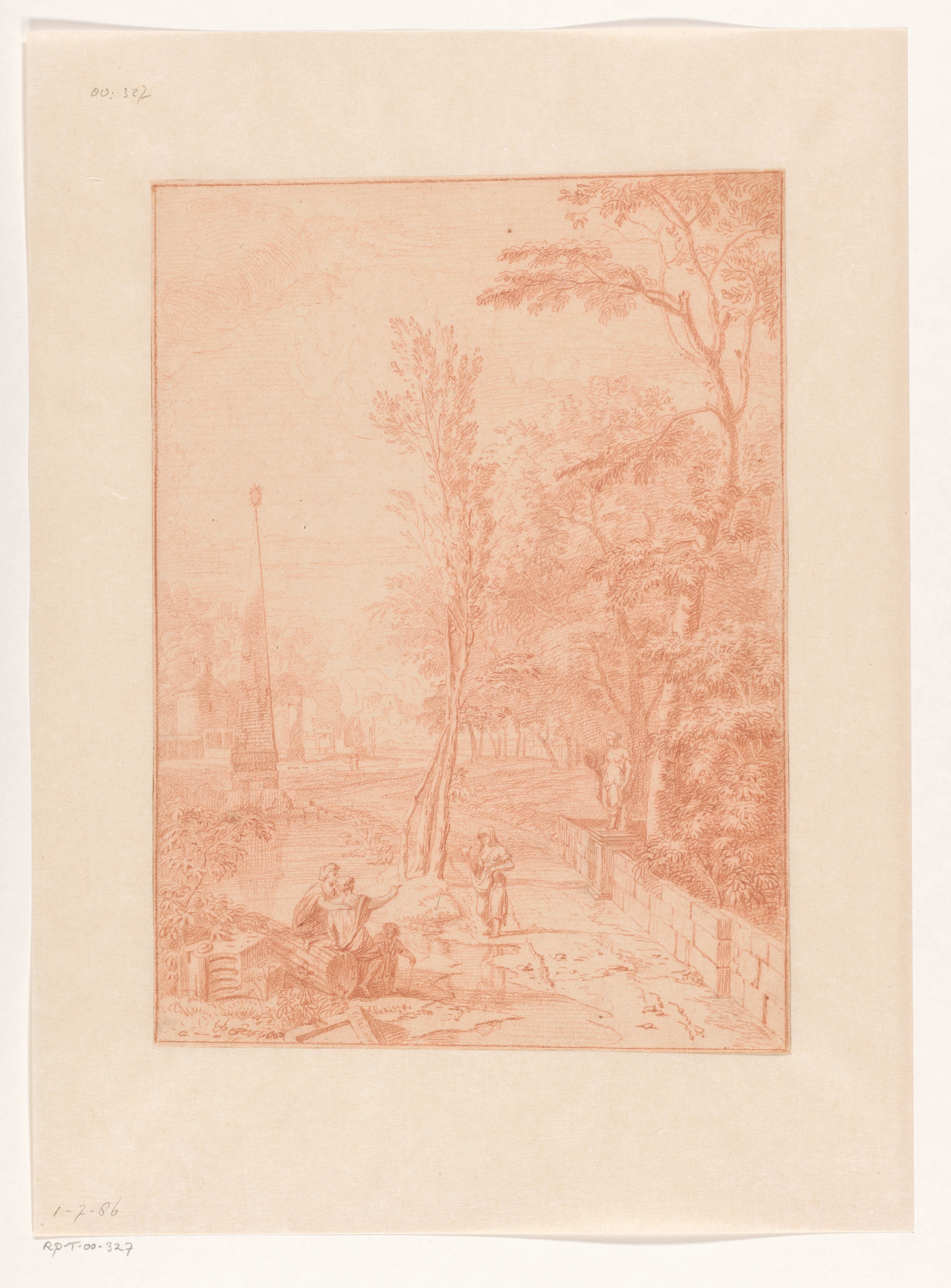 Arcadian Landscape with Figures near an Obelisk