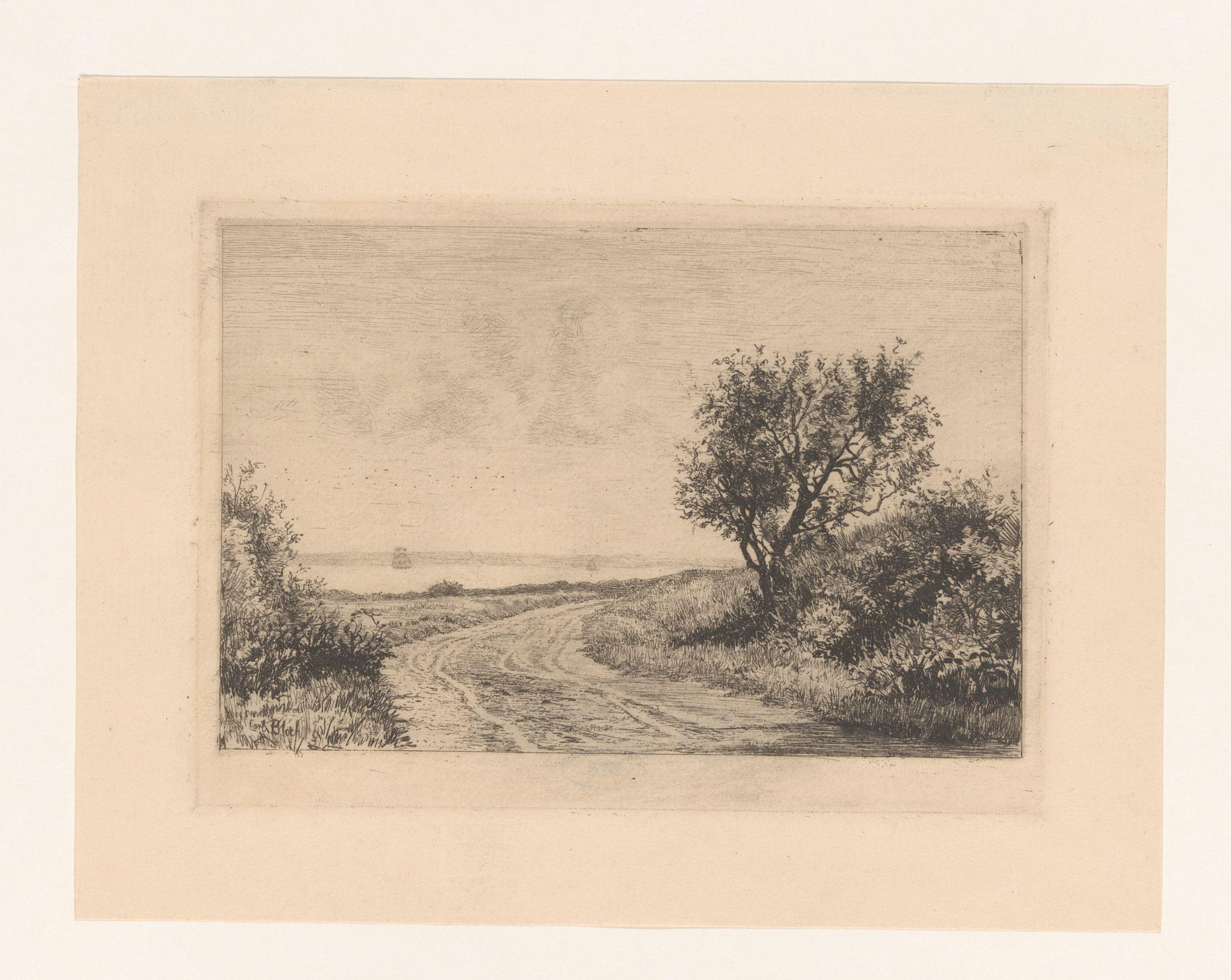 Landschap met een weg langs het water