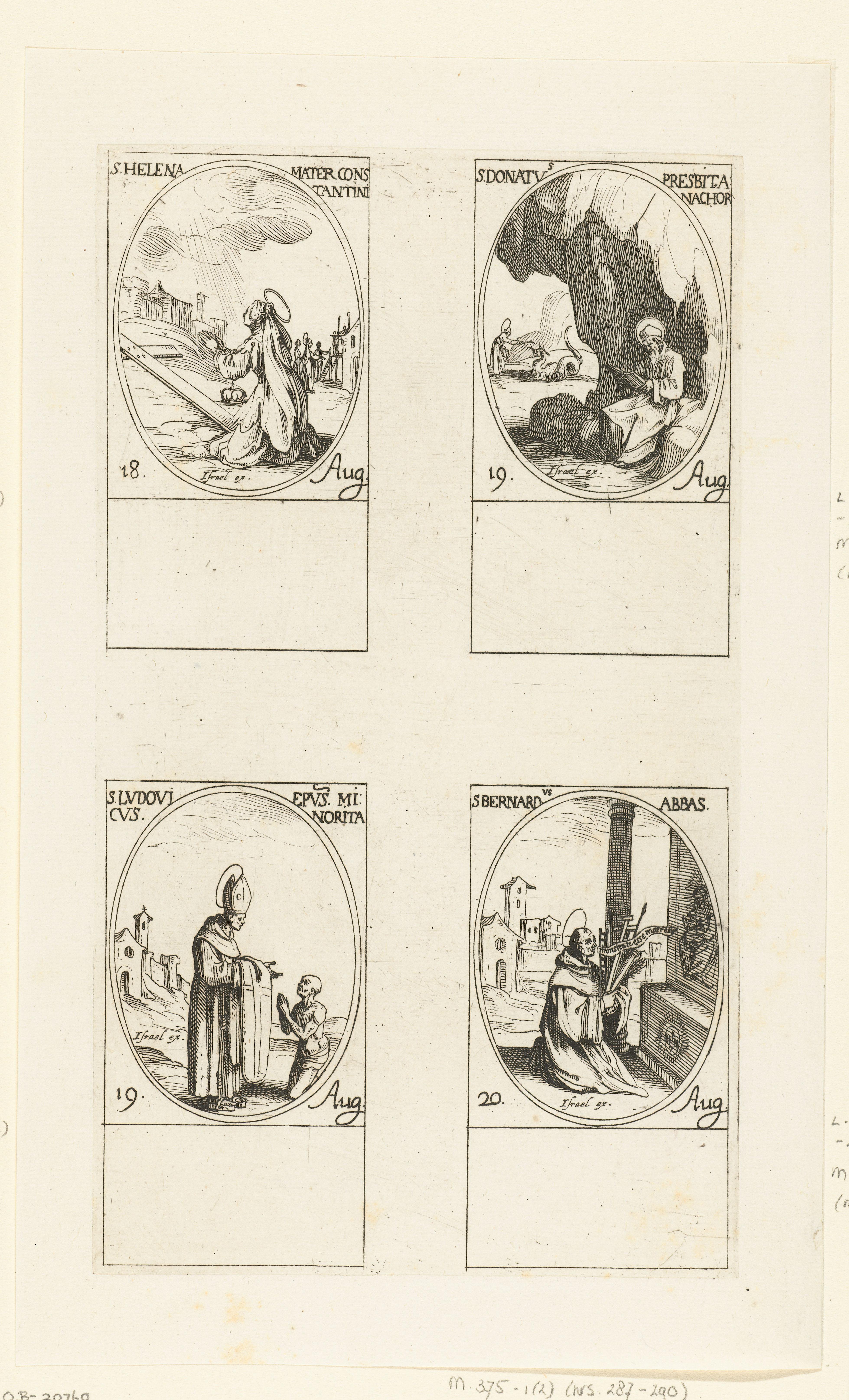 Heilige Helena, Heilige Donatus van Sisteron, Heilige Ludovicus van Toulouse, Heilige Bernardus van Clairvaux (18-20 augustus)