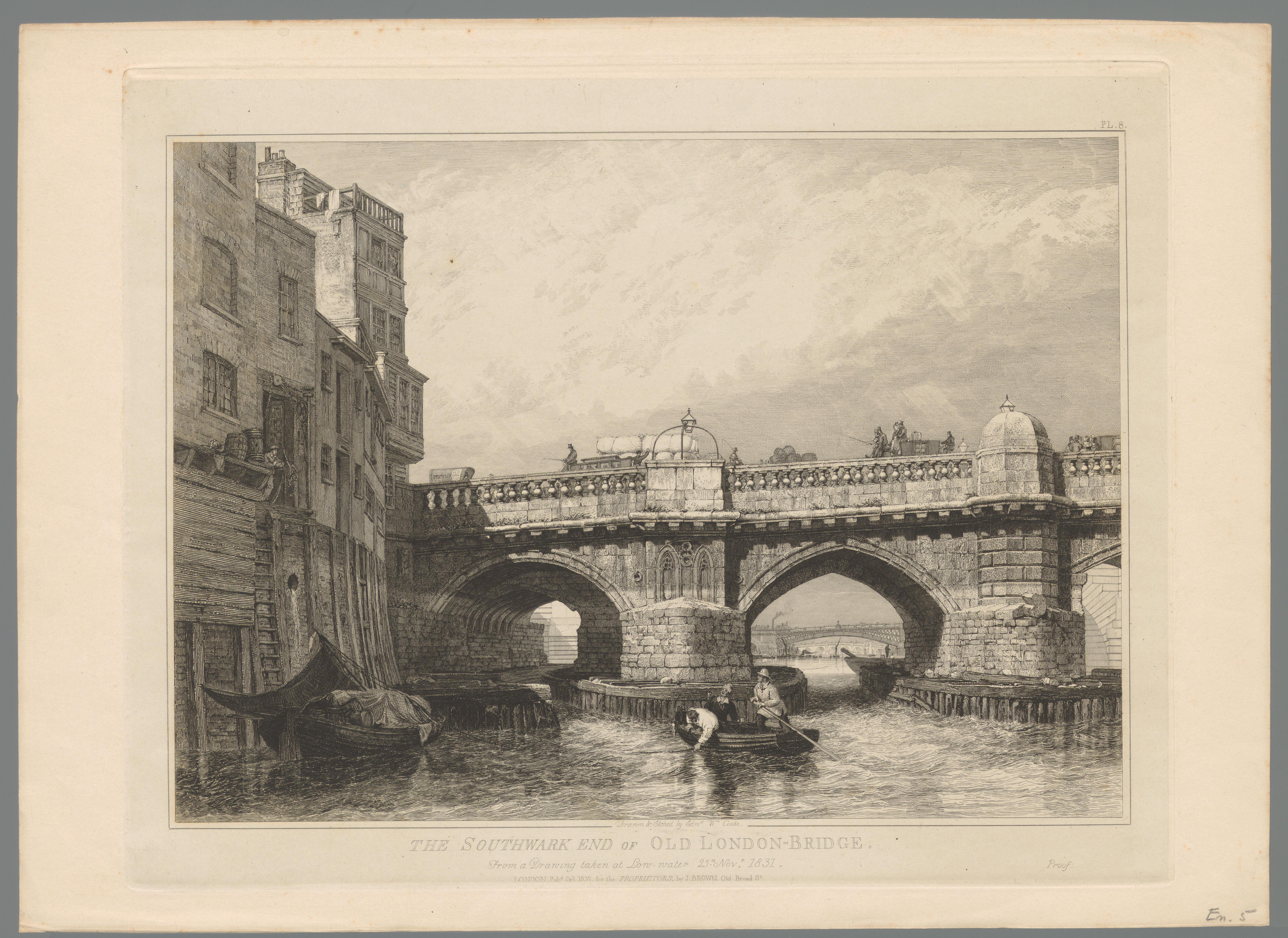 Deel van de London Bridge richting Southwark, 1831