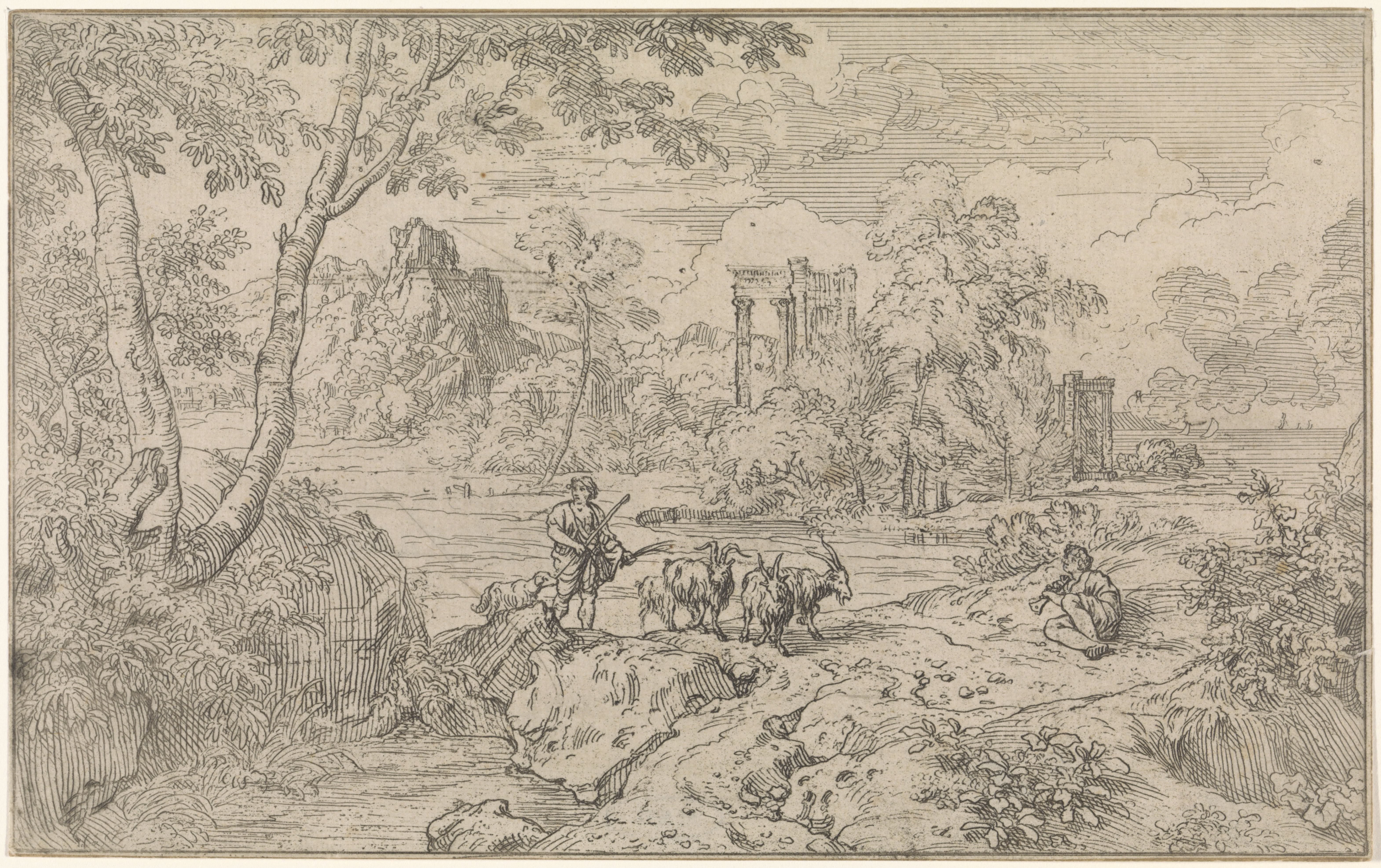 Arcadisch landschap met geitenhoeder