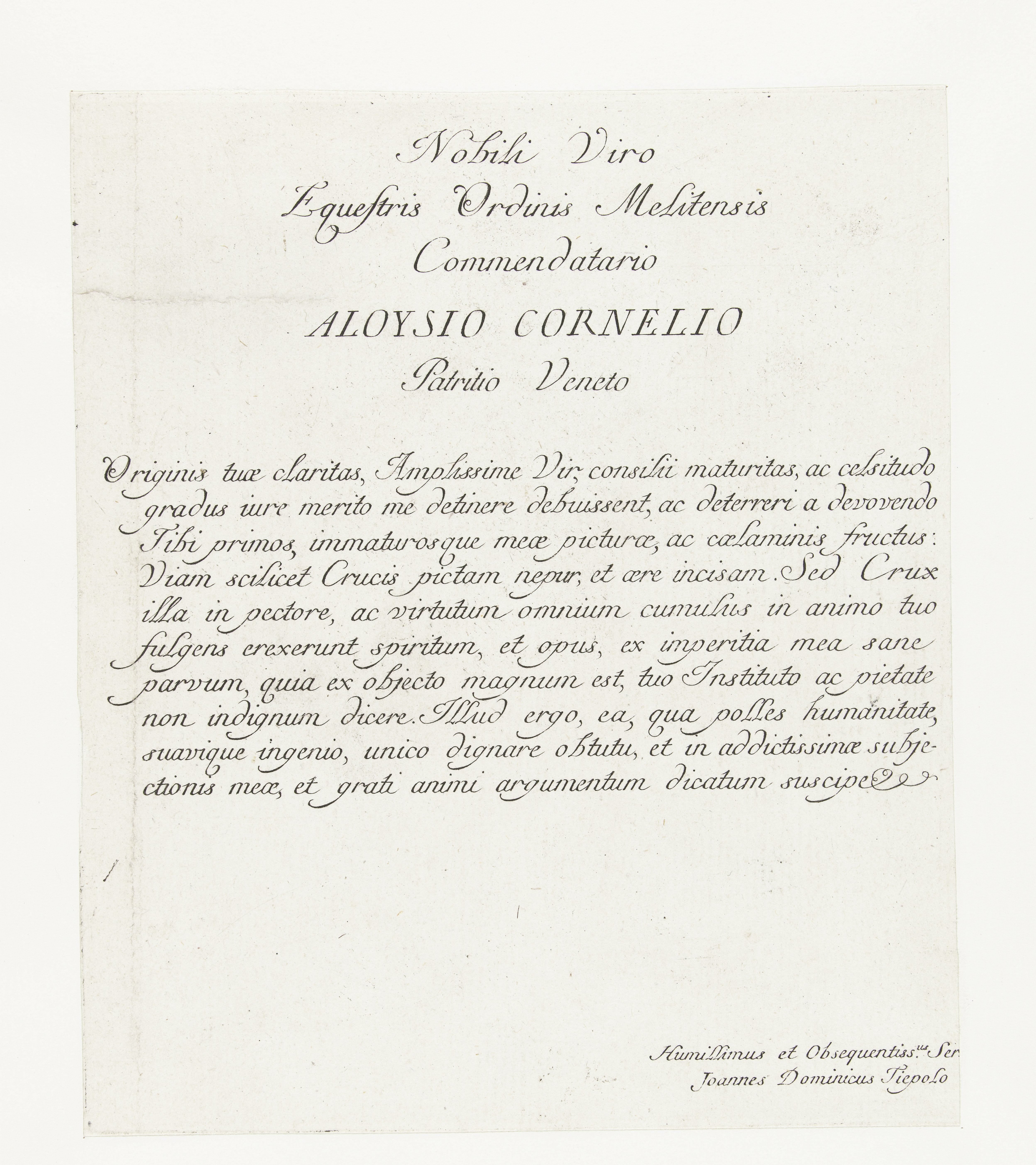 Tekst met opdracht aan Aloysio Cornelio