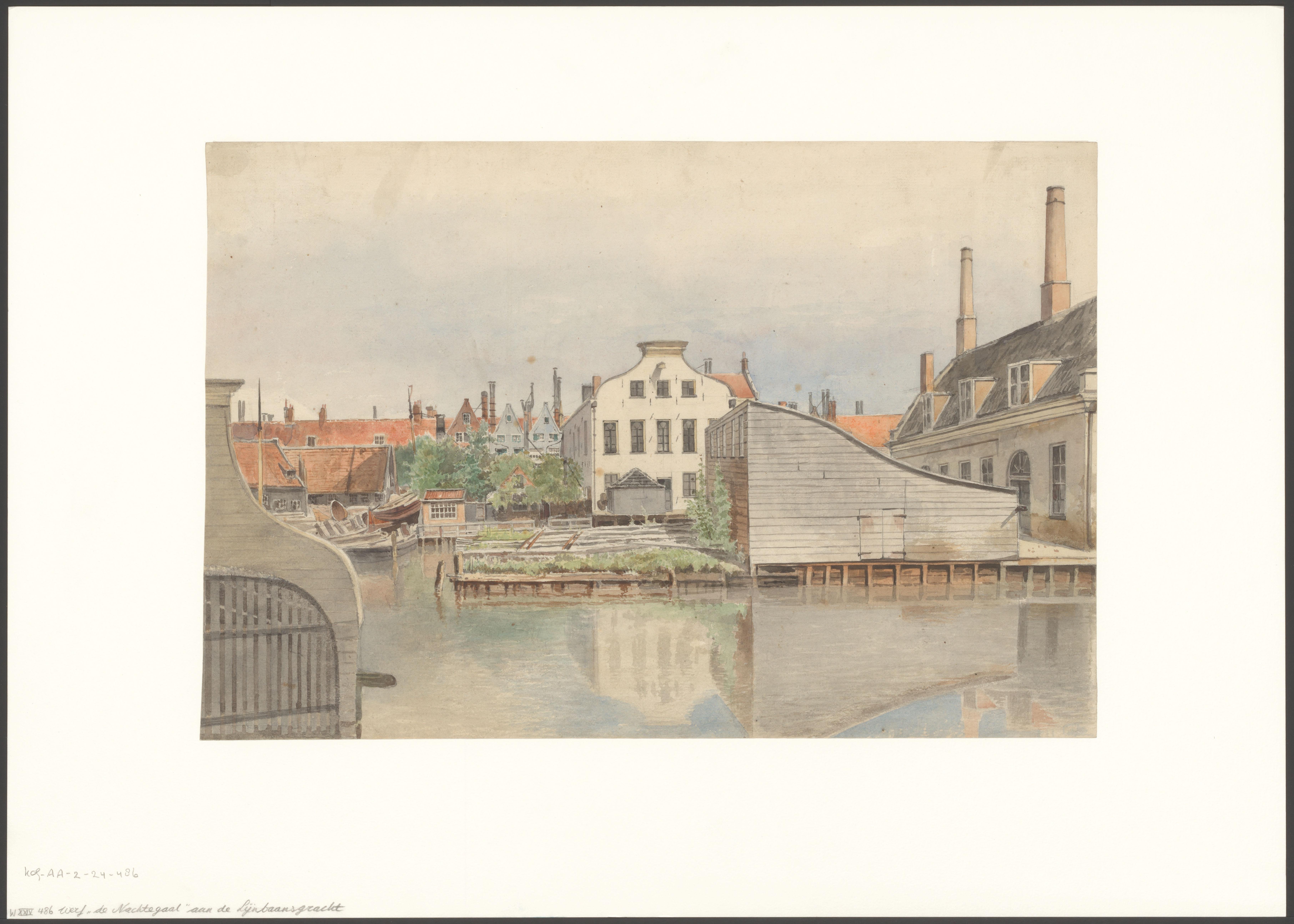 Gezicht op werf De Nachtegaal aan de Lijnbaansgracht