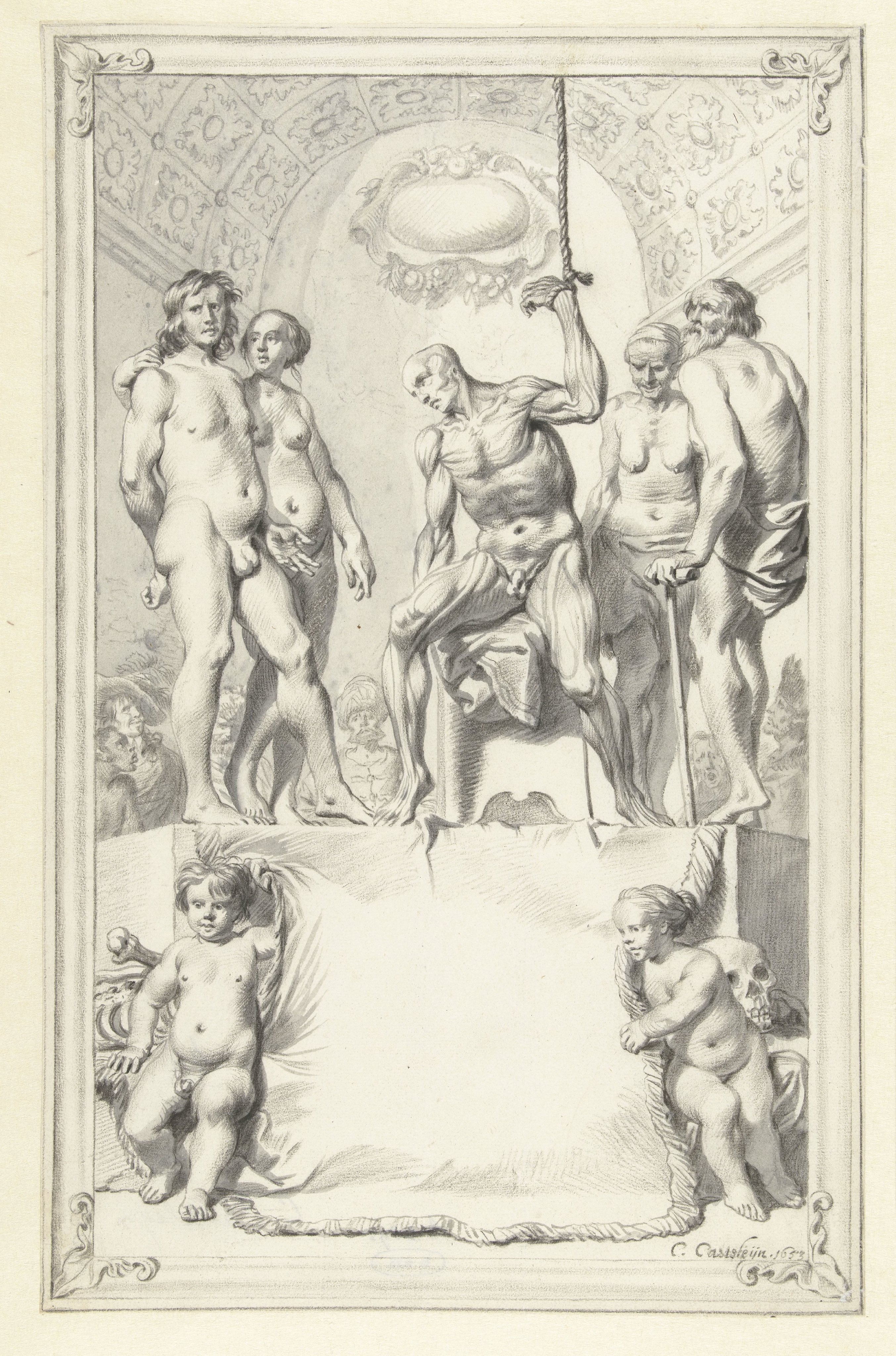 Titelblad met modellen voor anatomische tekenoefeningen