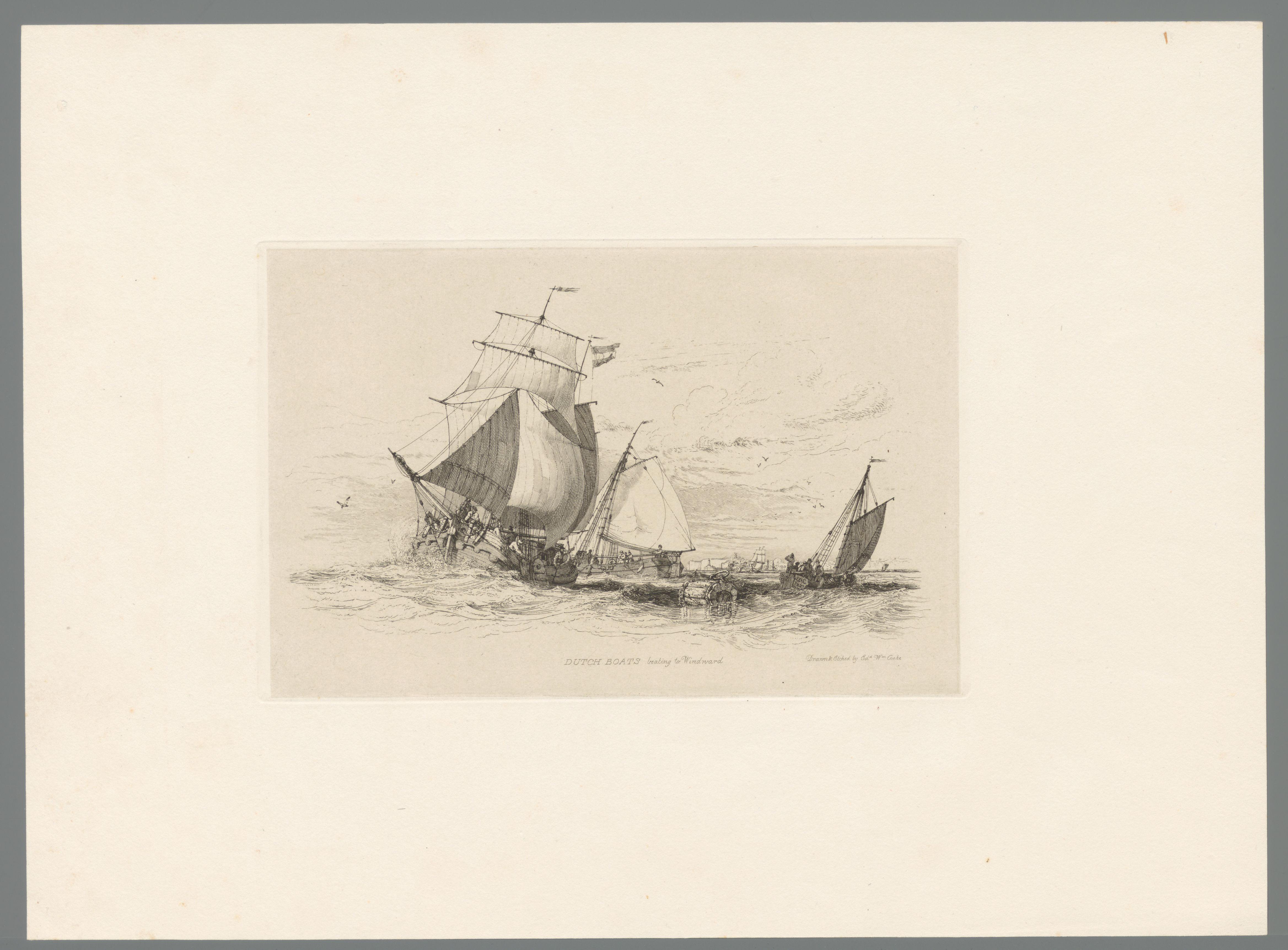 Nederlands zeilschip met twee zeilboten op zee bij Margate