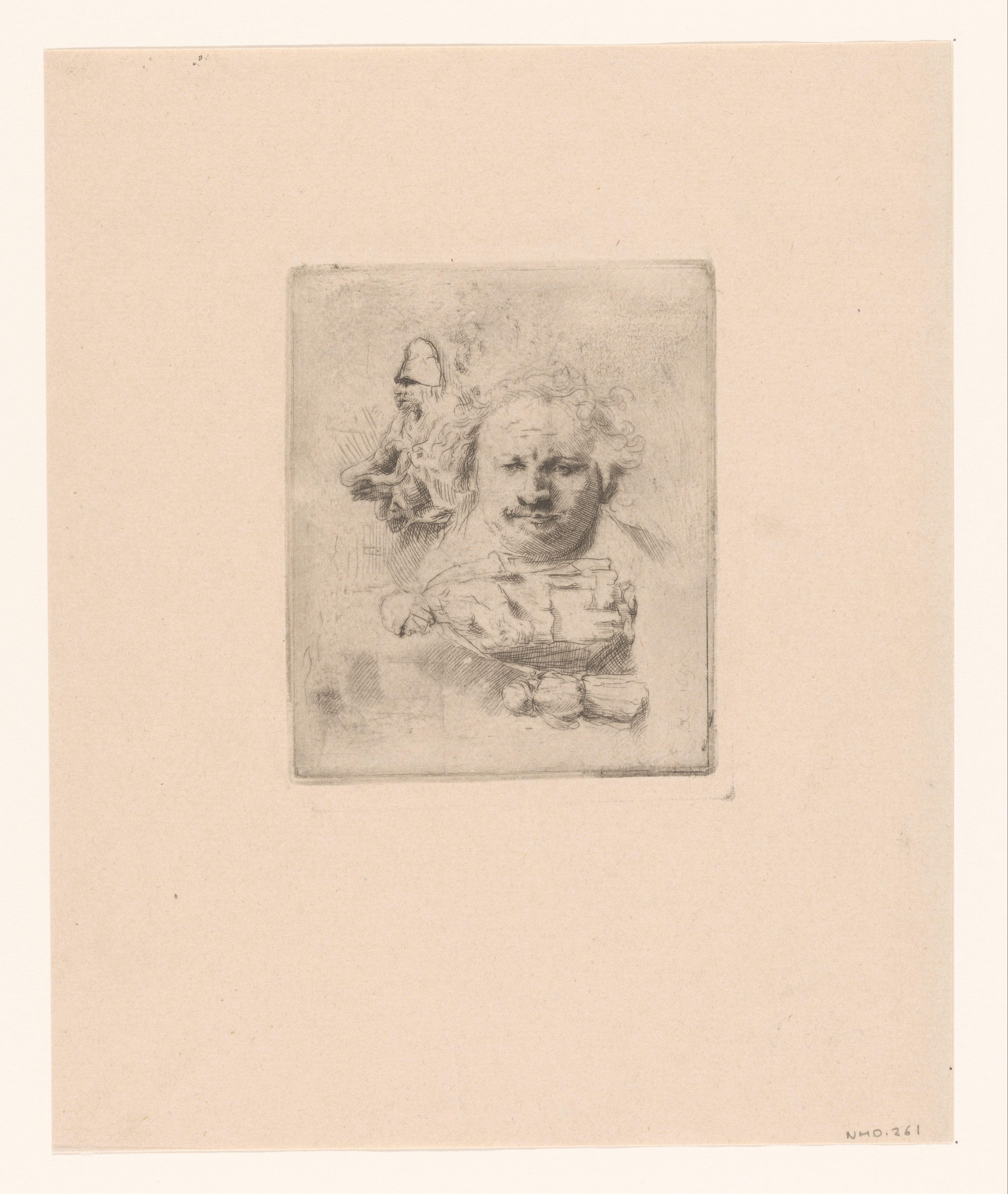 Sheet of studies with the head of the artist, a beggar man, woman and child