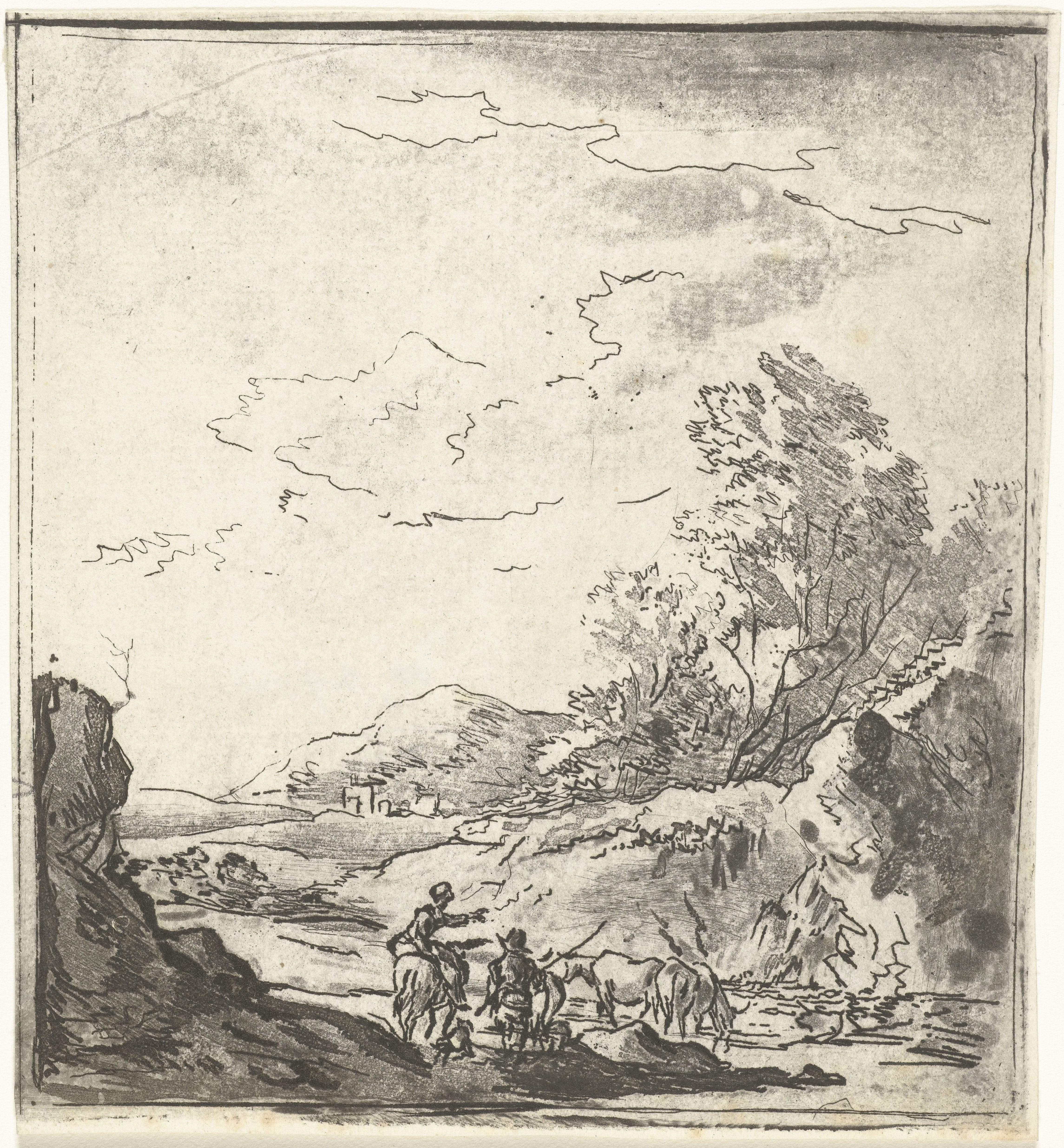 Landschap met ruiter en herder
