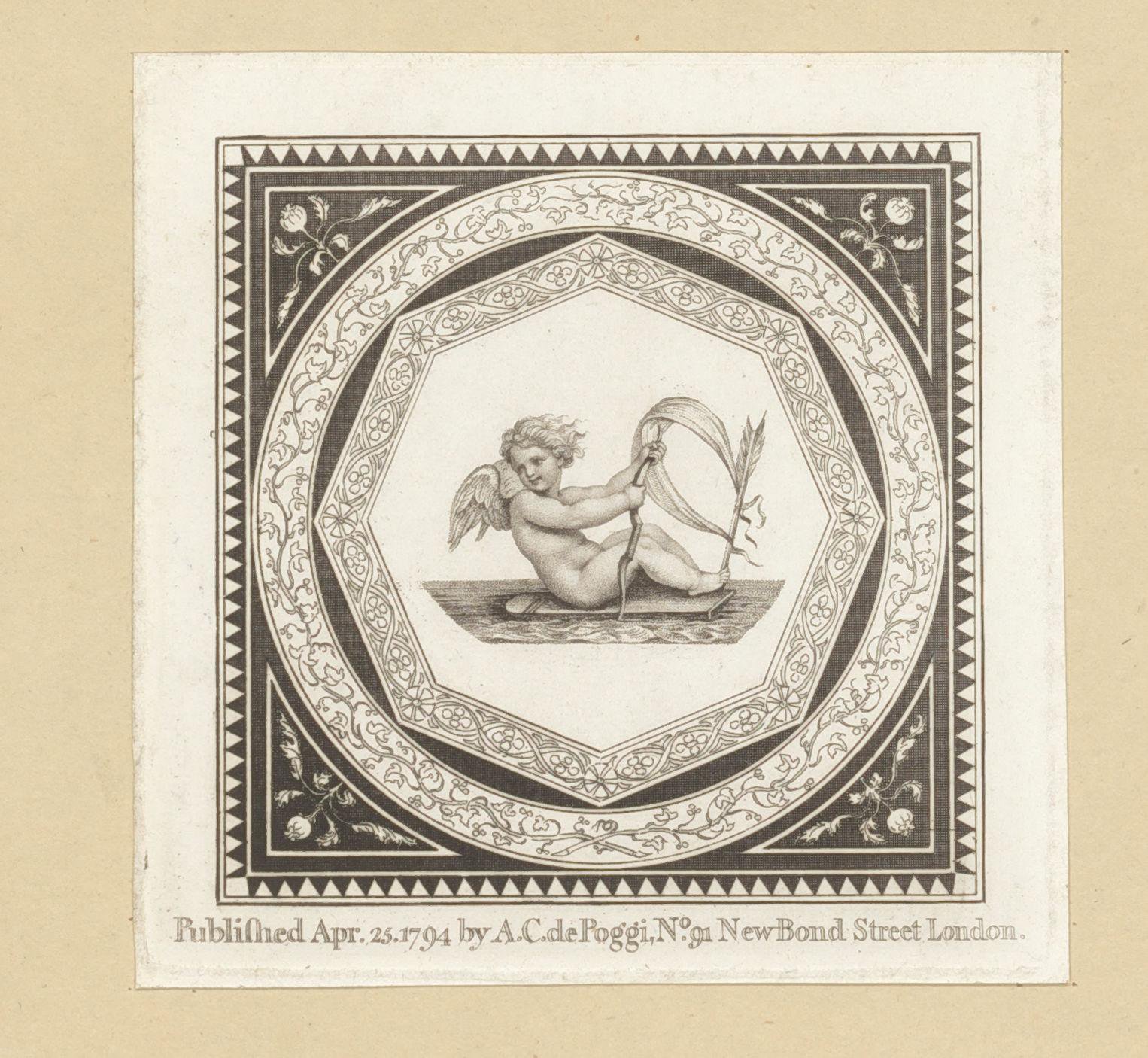 Putto op een vlot met zeil