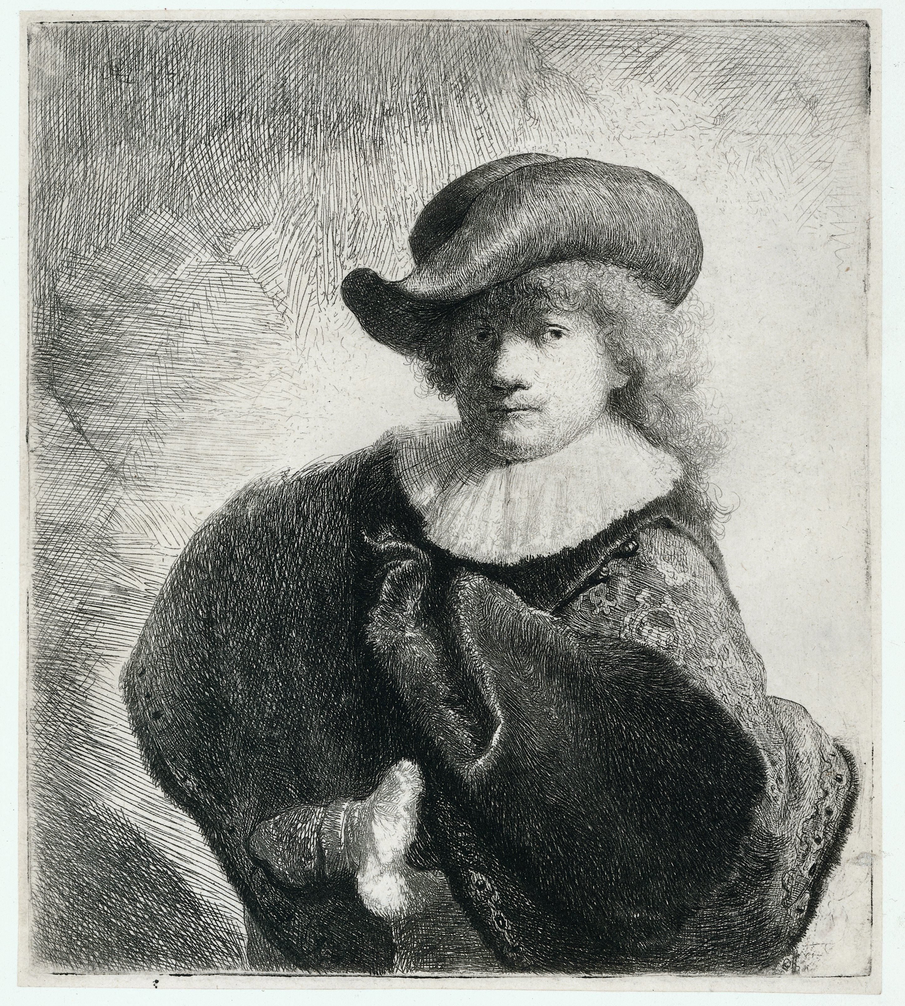 Self-portrait in a Soft Hat and Patterned Cloak