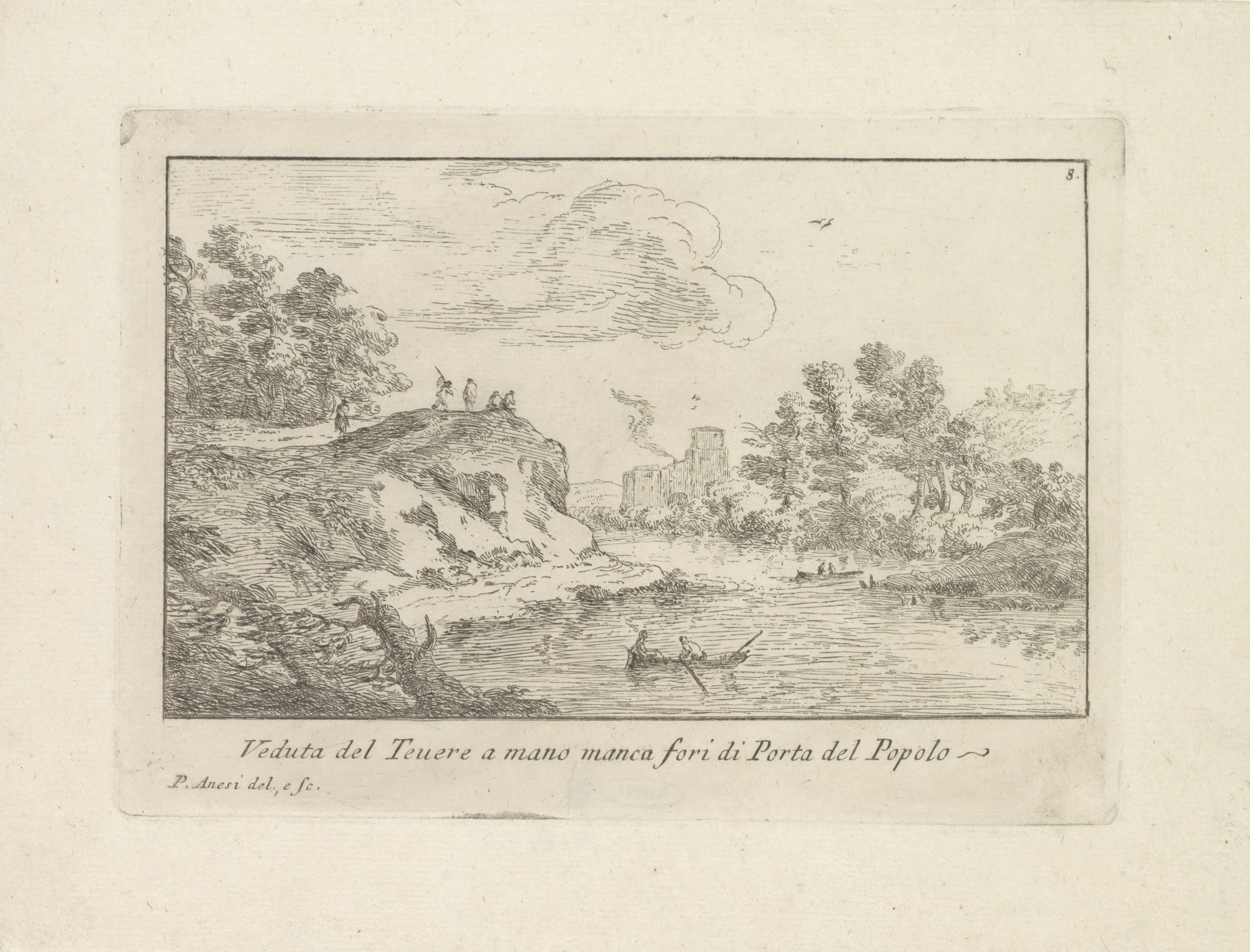 Landschap met de Tiber en de Porta del Popolo