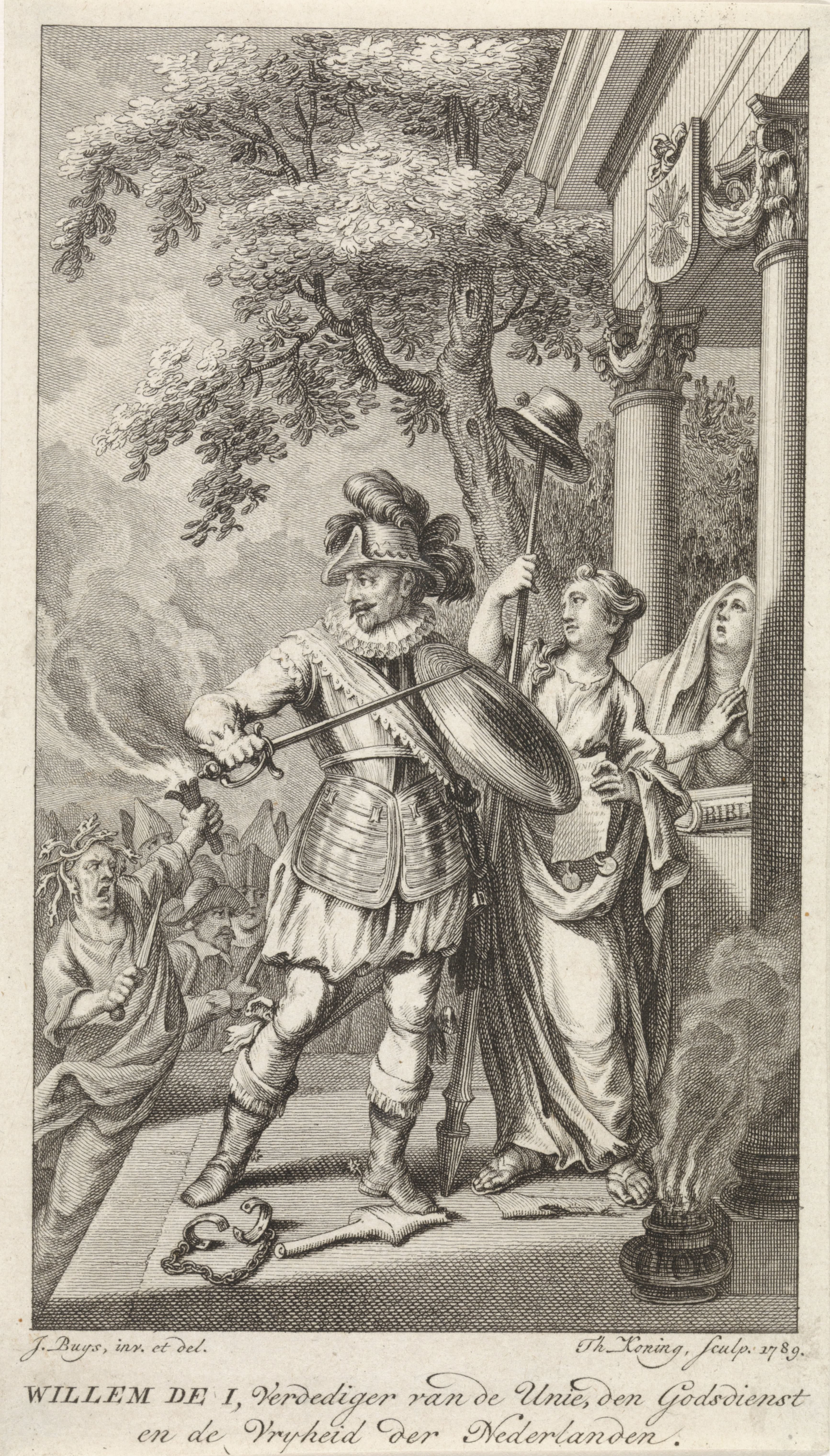 Allegorische afbeelding van Willem van Oranje als verdediger van de Nederlanden