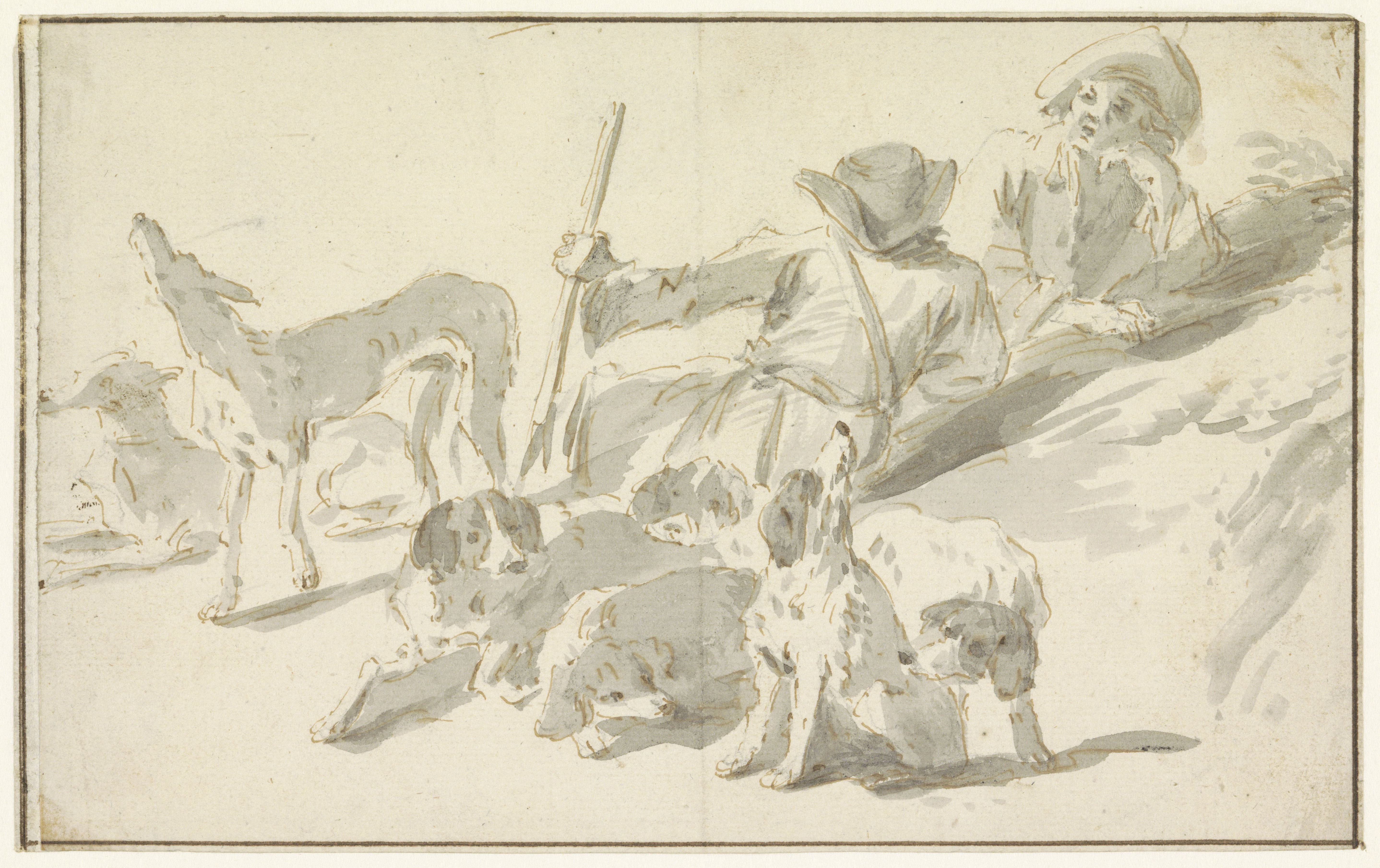 Rustende jagers met honden