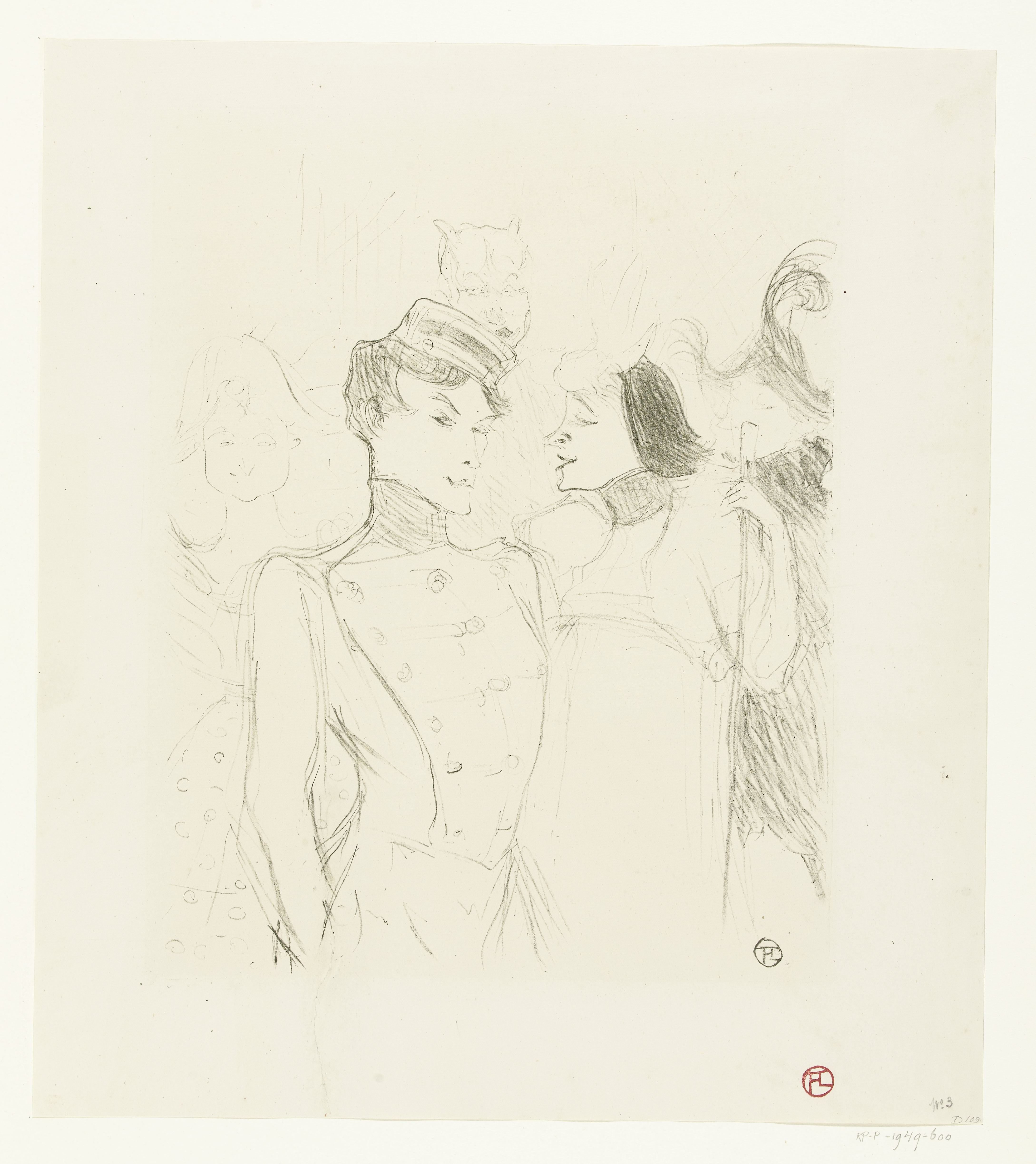 Portret van actrices Marcelle Lender en Eve Lavallière in een revue in het Théâtre des Variétés