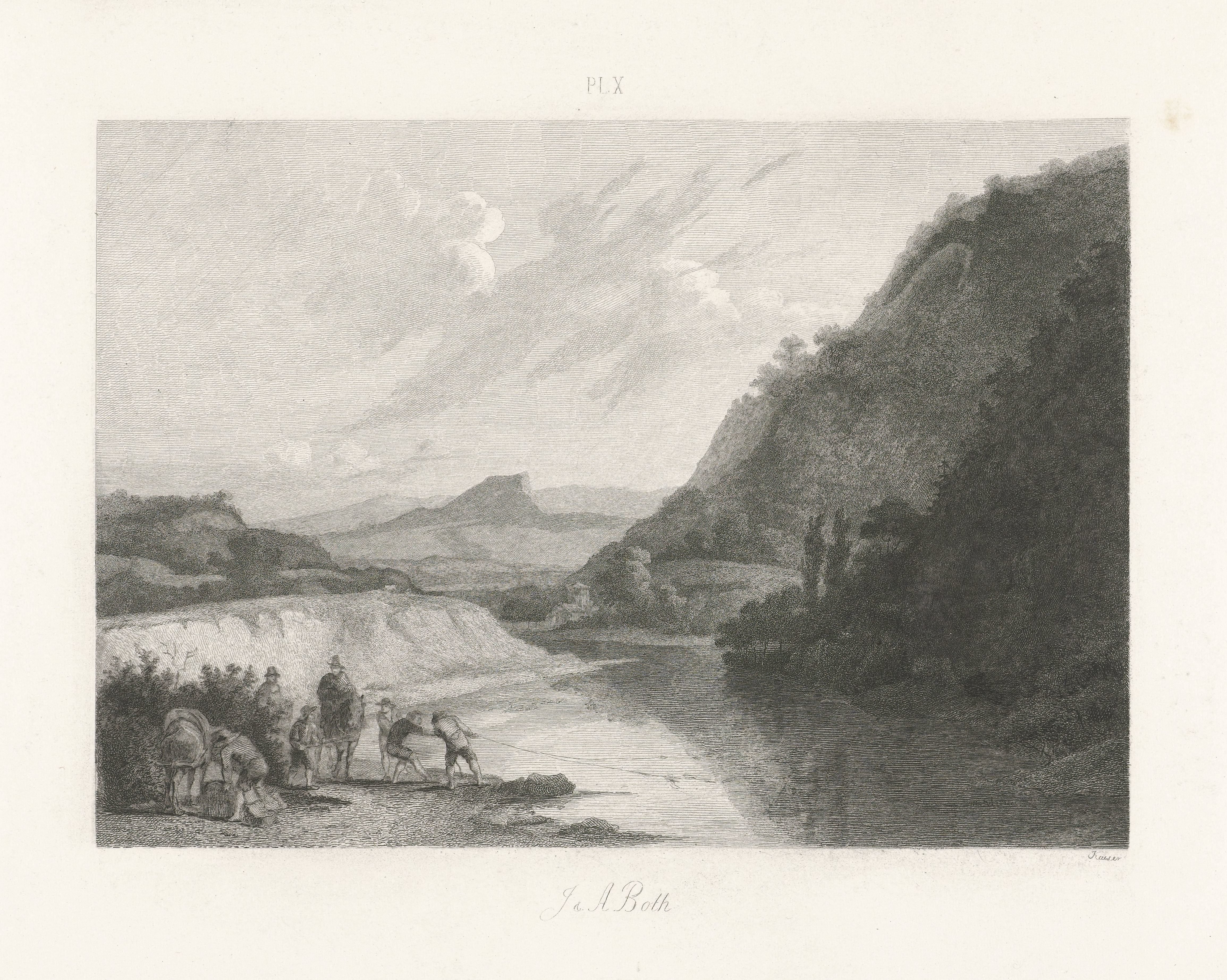 Landschap met enkele figuren bij een rivier