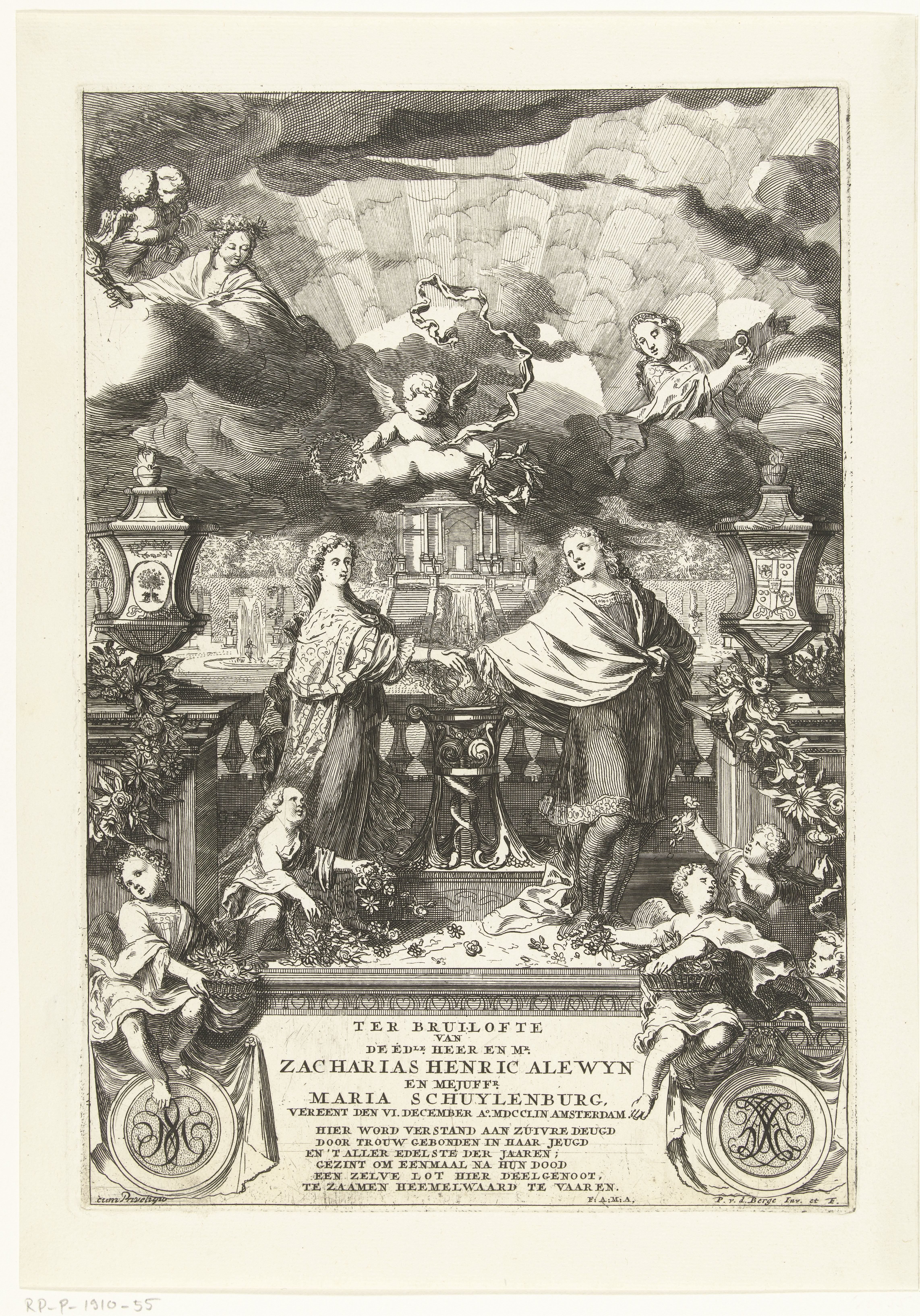 Bruiloftsprent op het huwelijk van Zacharias Hendrik Alewijn en Maria Schuylenburgh
