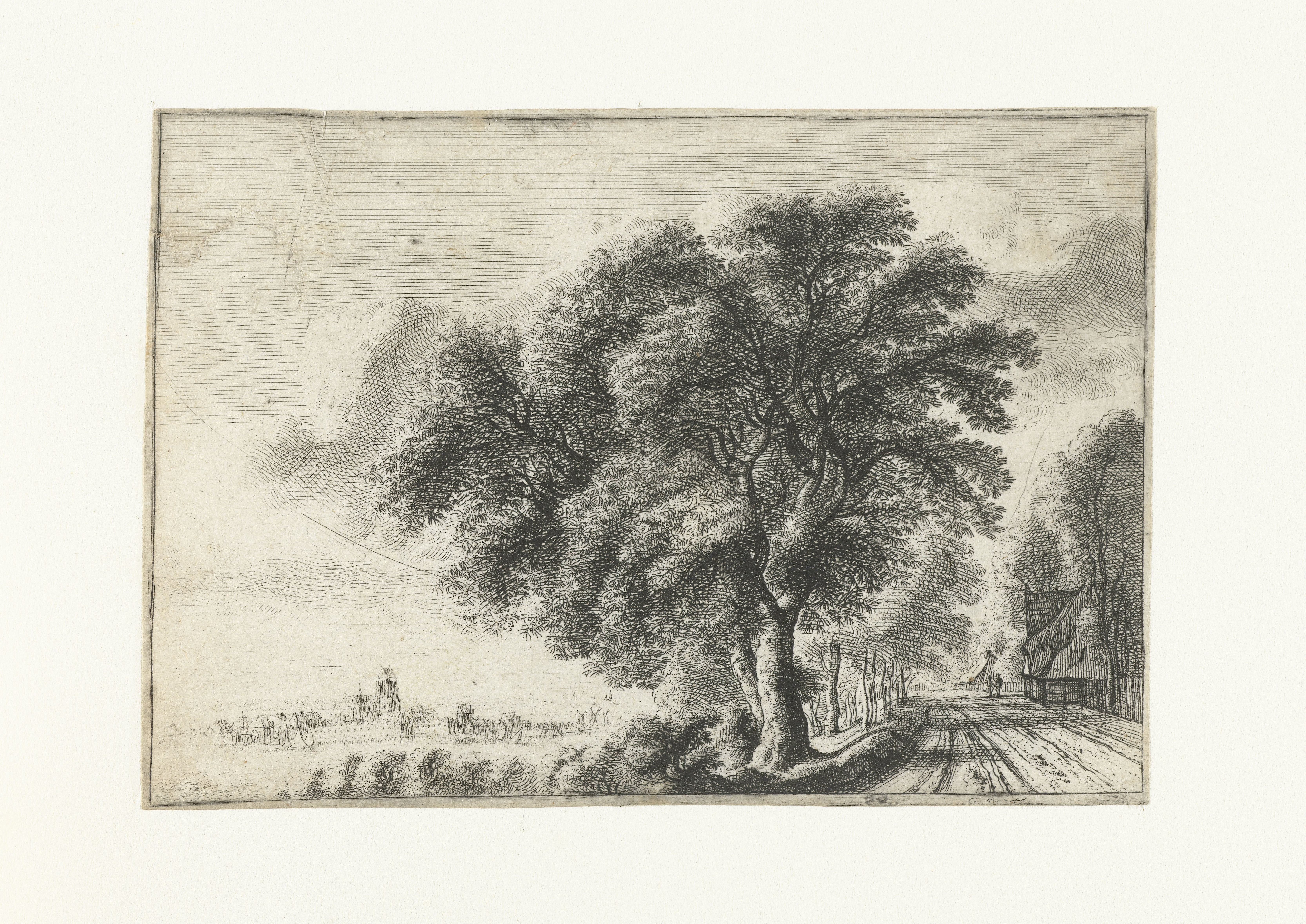Landschap met gezicht op Dordrecht links