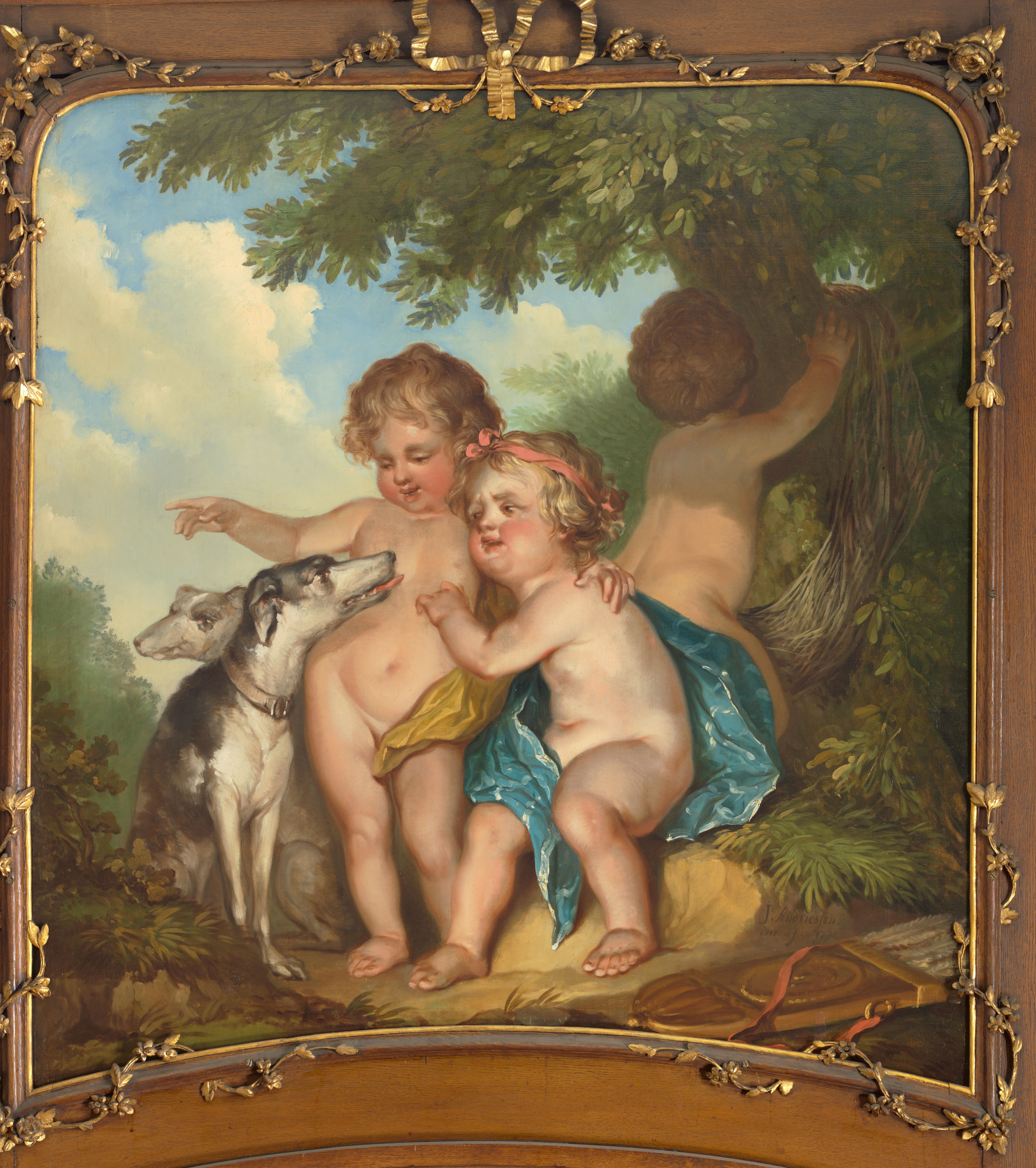 Drie kinderen met twee honden