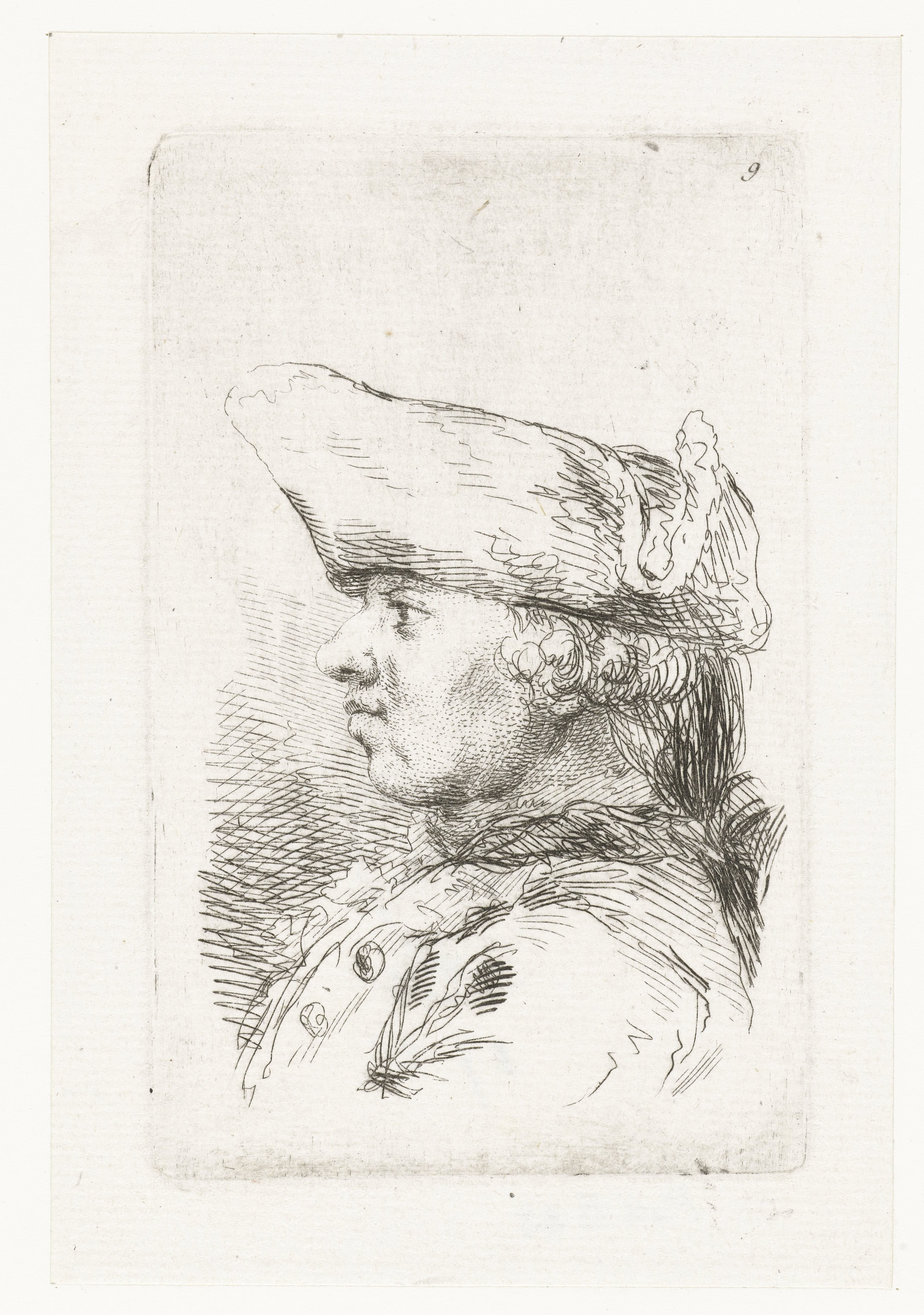 Hoofd van man met tricorne