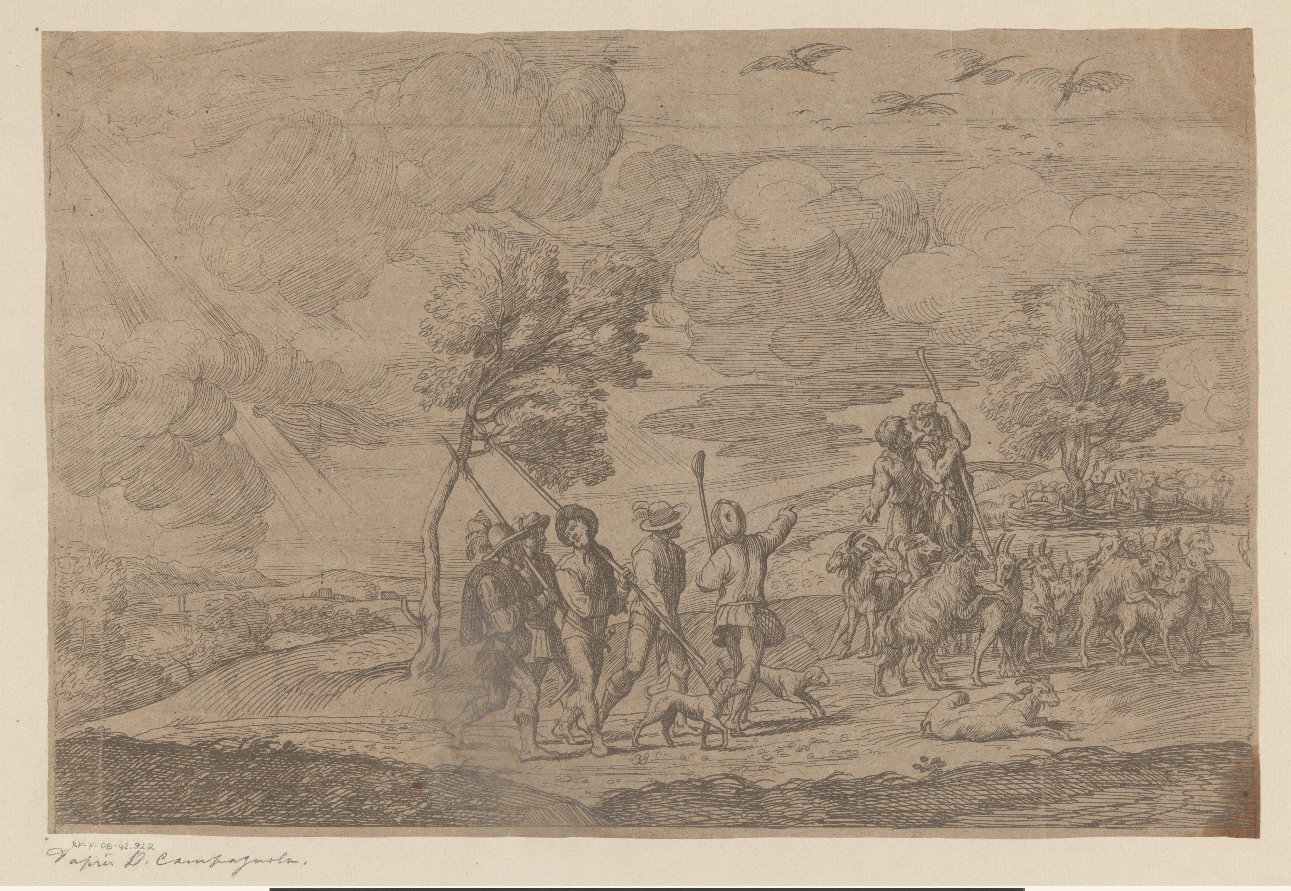 Landschap met wandelaars en geitenhoeders