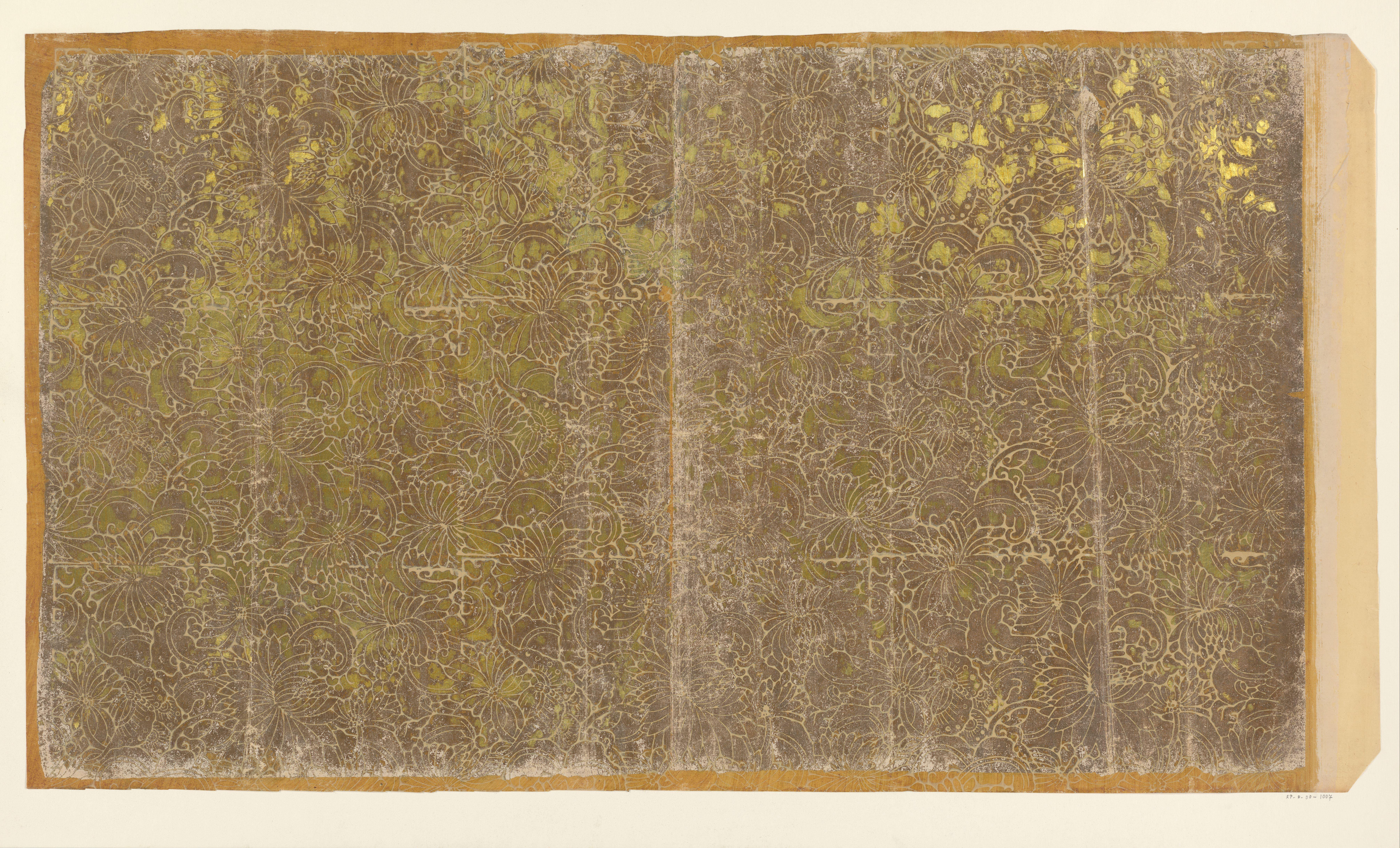 Blad met aaneengesloten bladvullend patroon van chrysanten (één van tien identieke bladen)