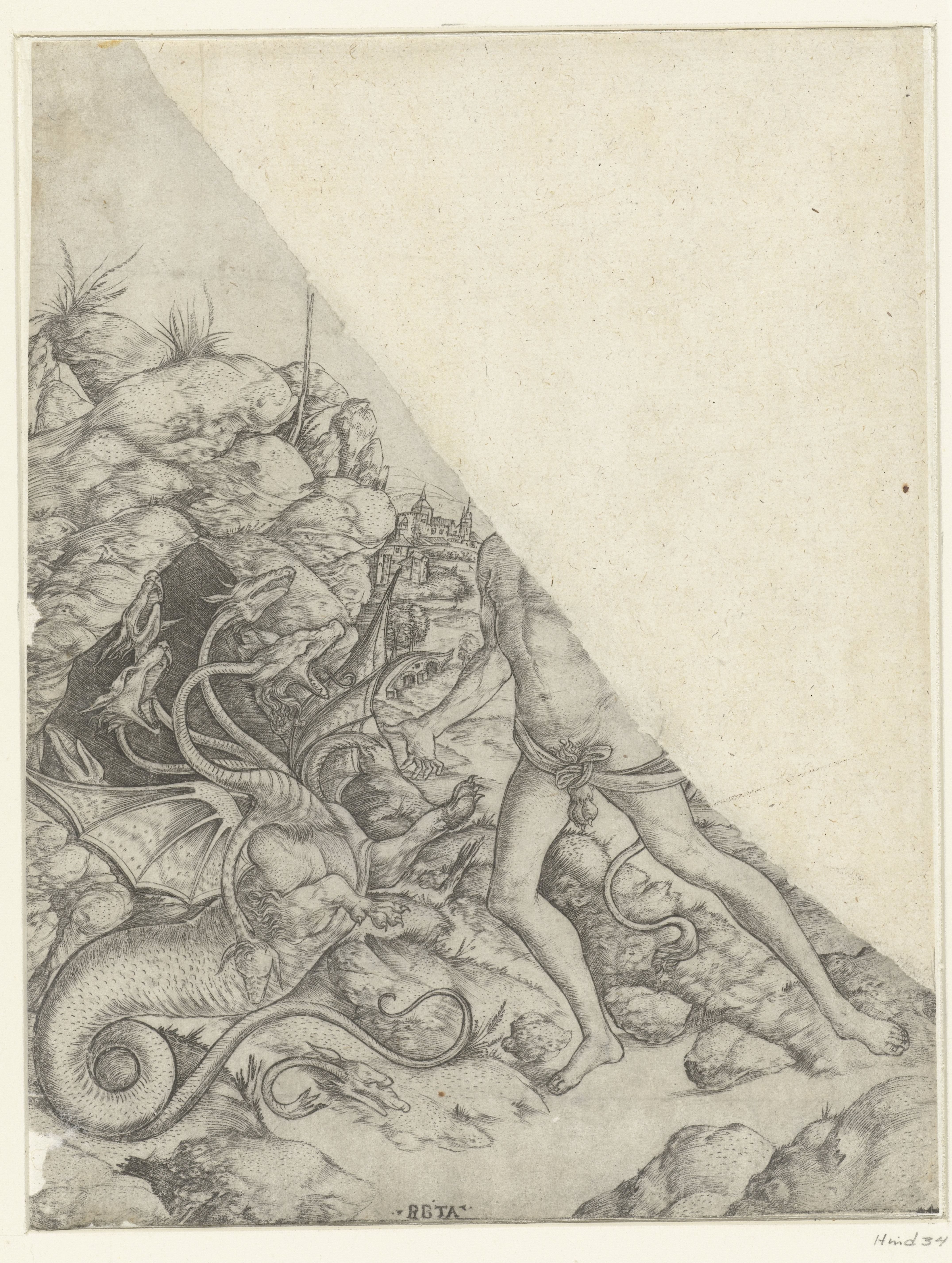 Fragment met Hercules verslaat de Hydra van Lerna