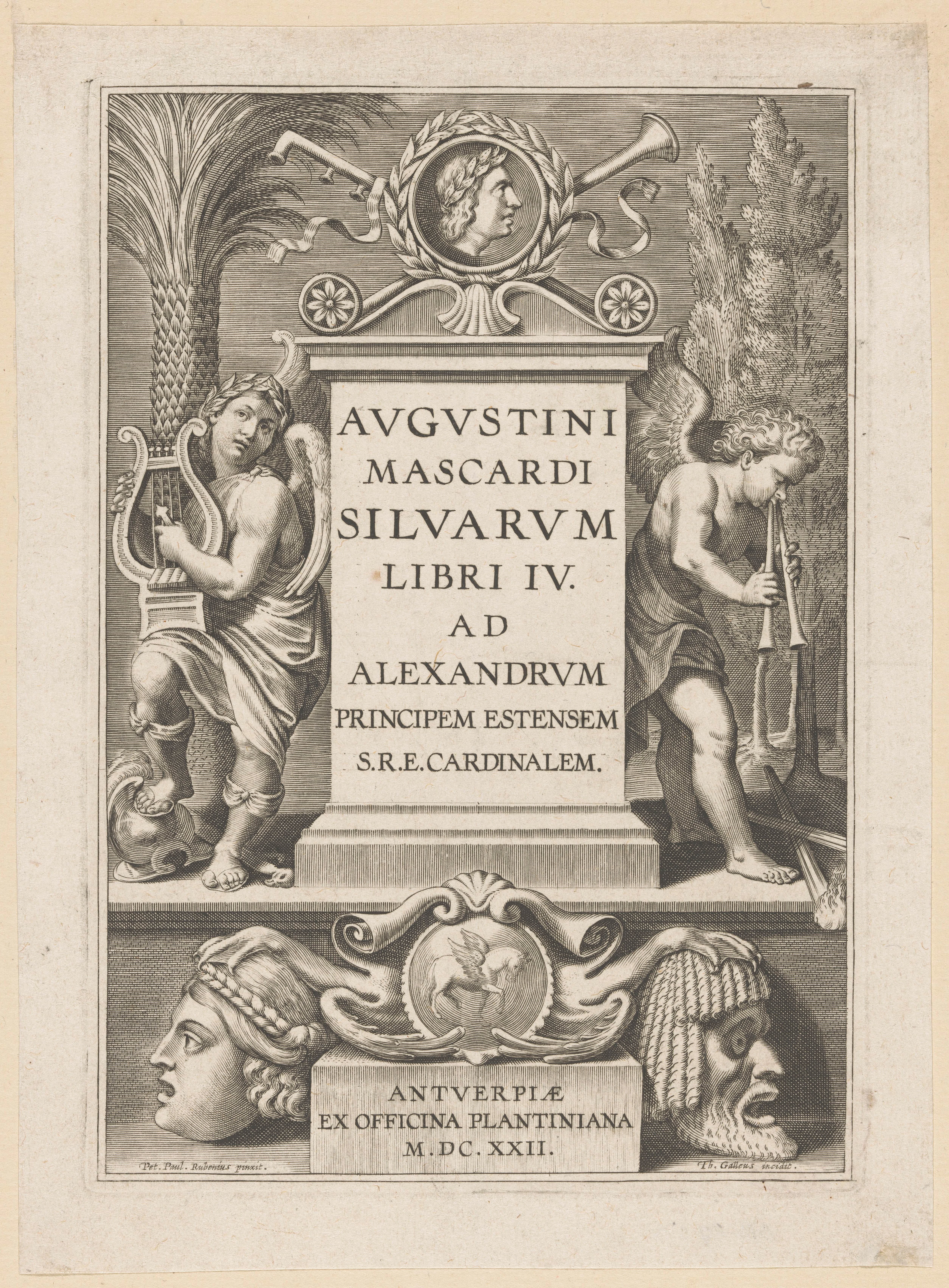 Allegorische titelpagina met portretmedaillon van Vergilius