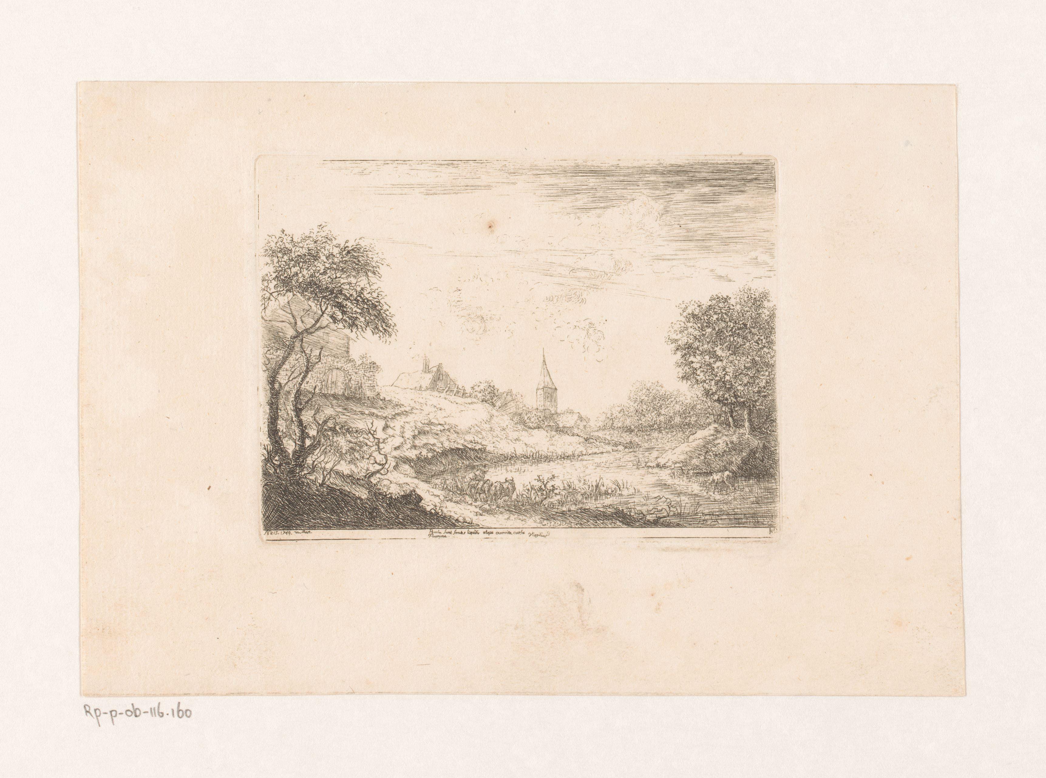Landschap met dorp aan het water