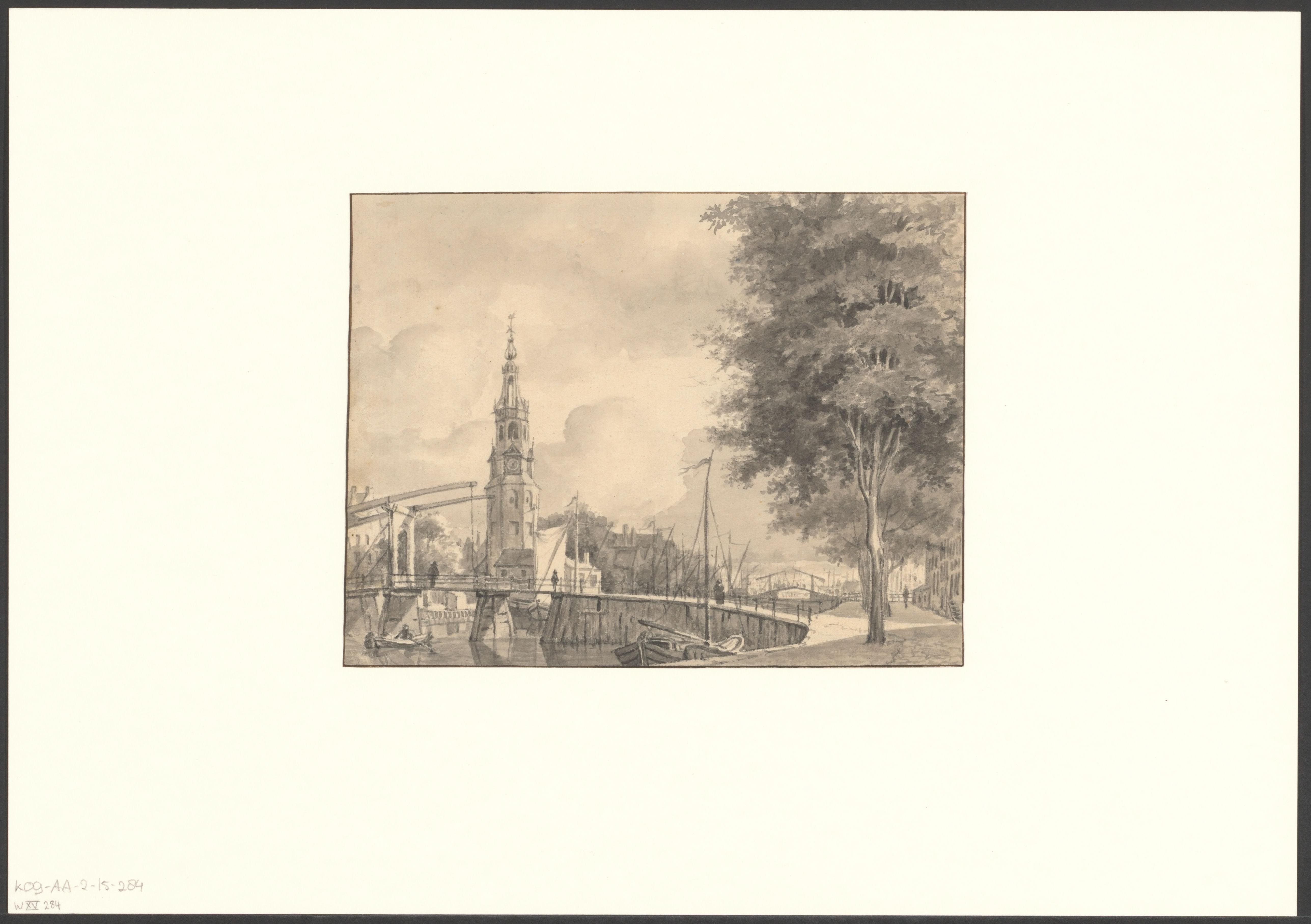 Gezicht op de Oudeschans, de kalkmarkt en de Montelbaanstoren