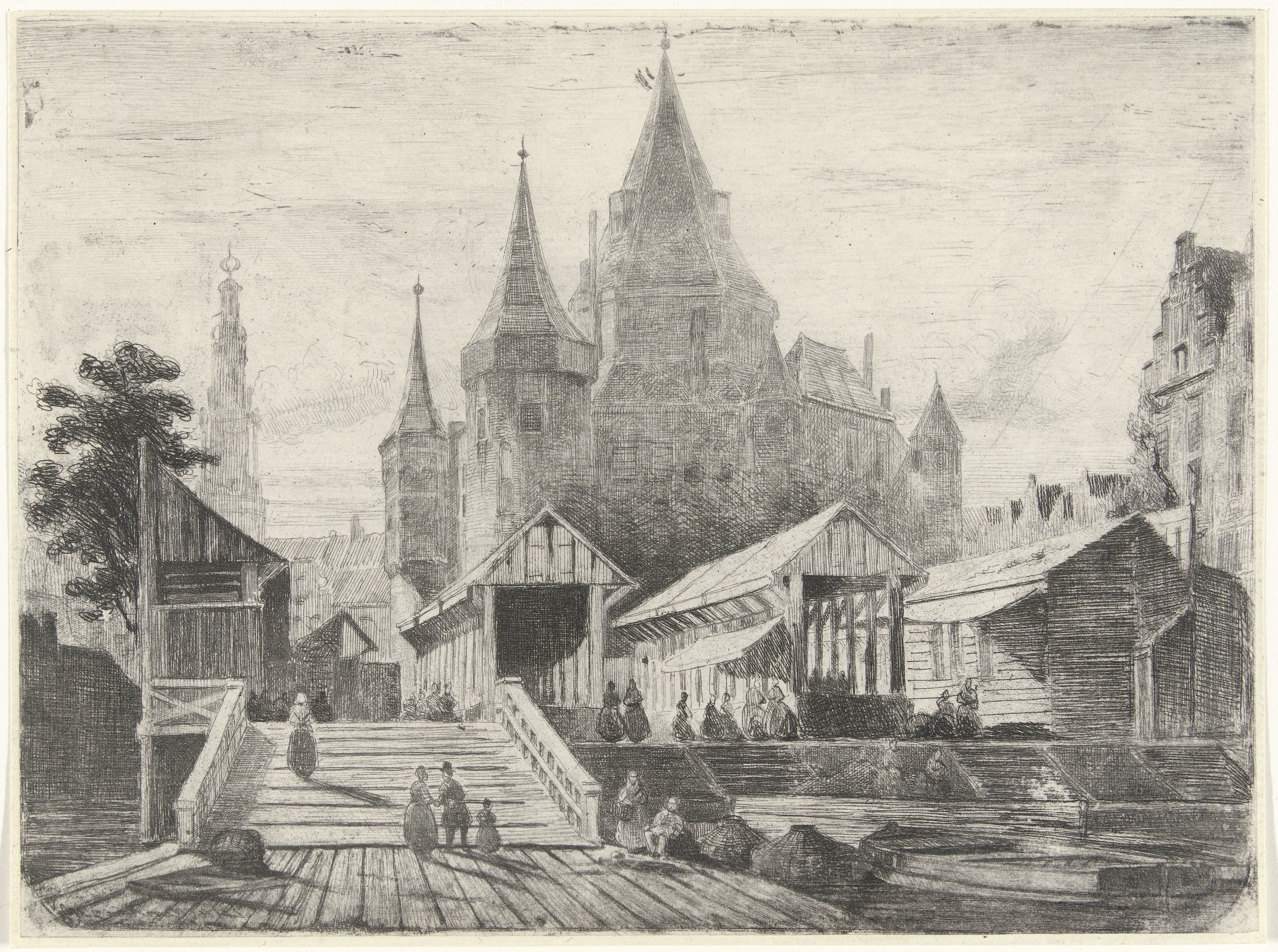 Gezicht op de Nieuwmarkt te Amsterdam