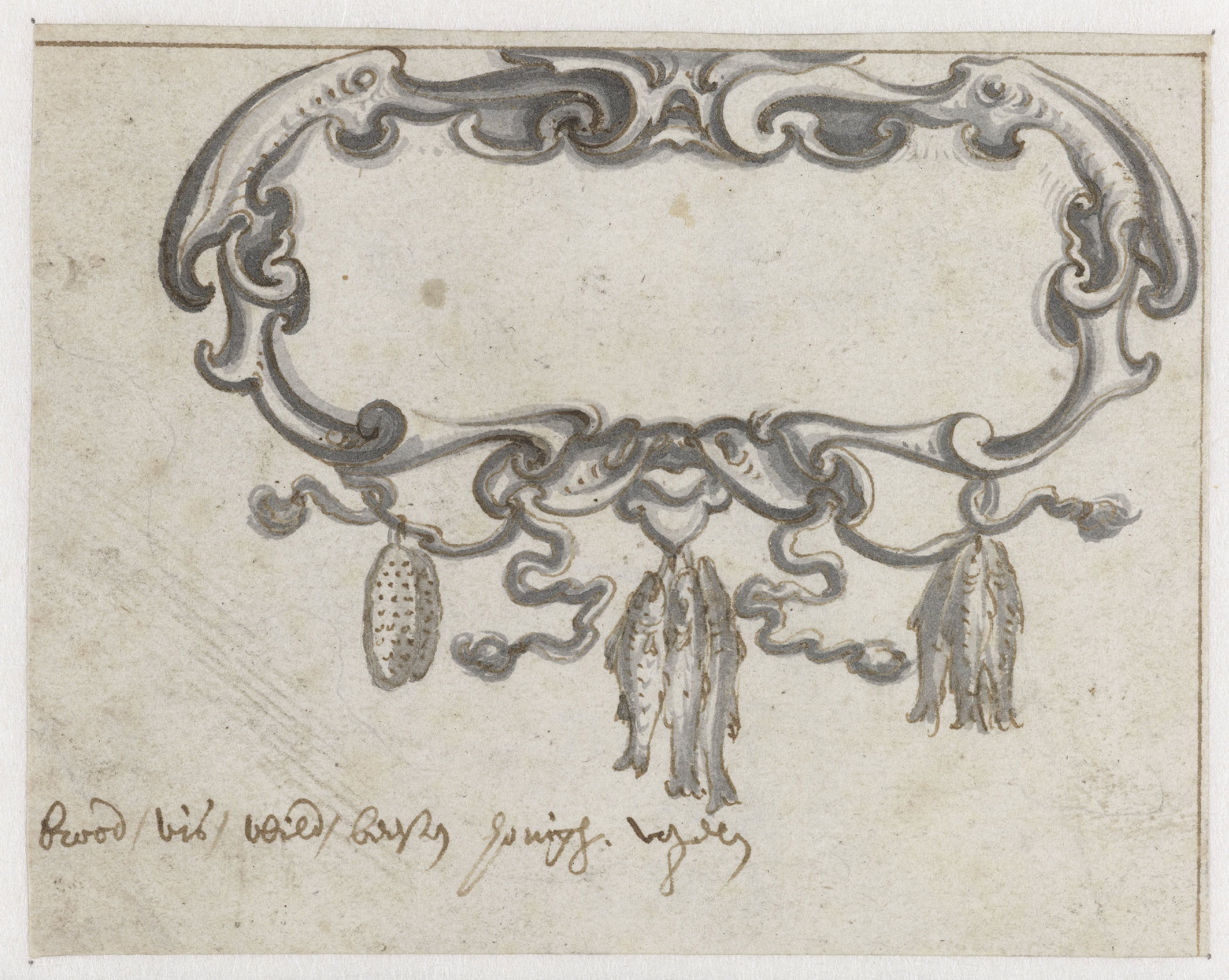 Rechthoekige cartouche met brood en vissen