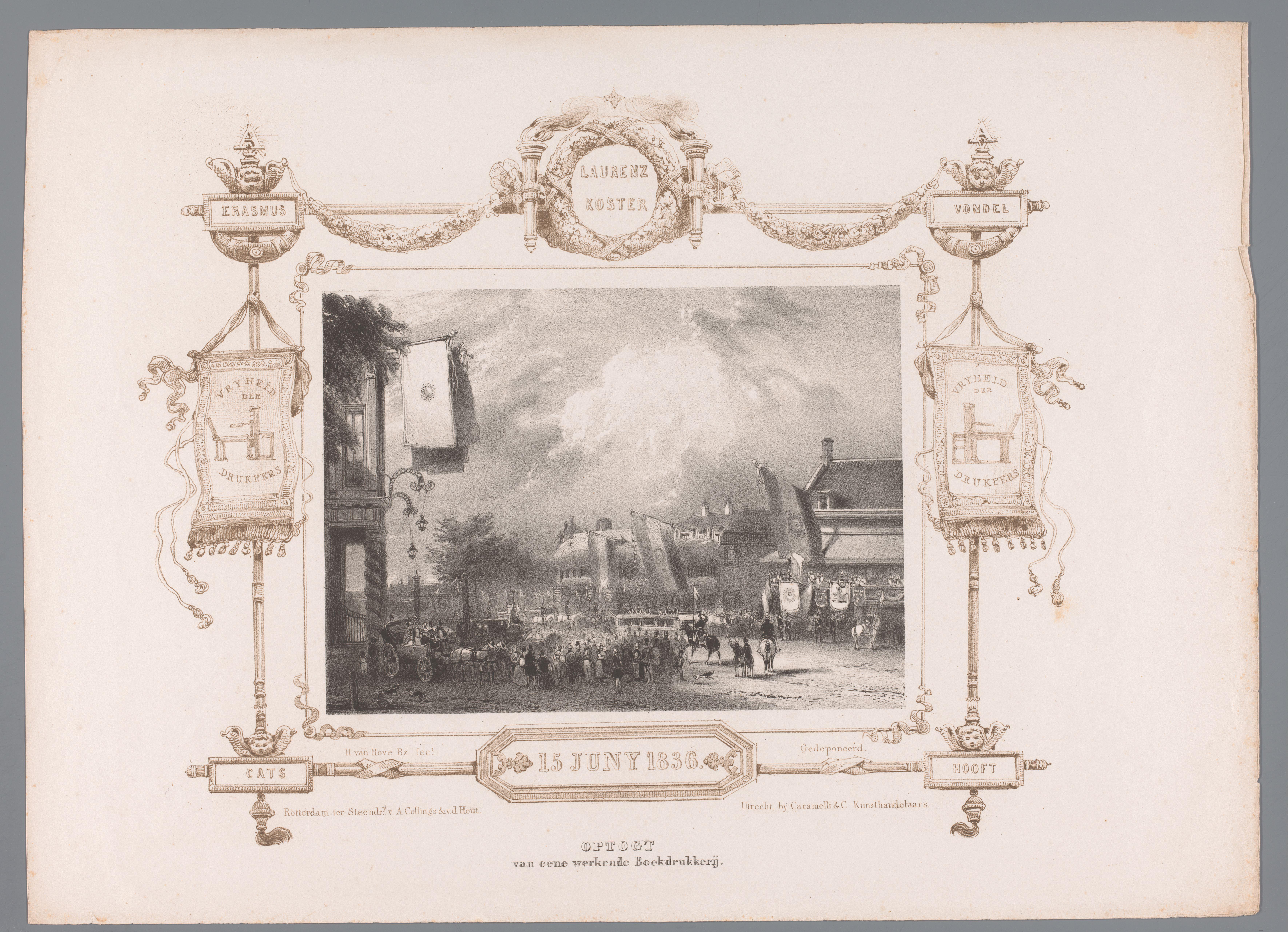 Optocht met een boekdrukkerij, 1836