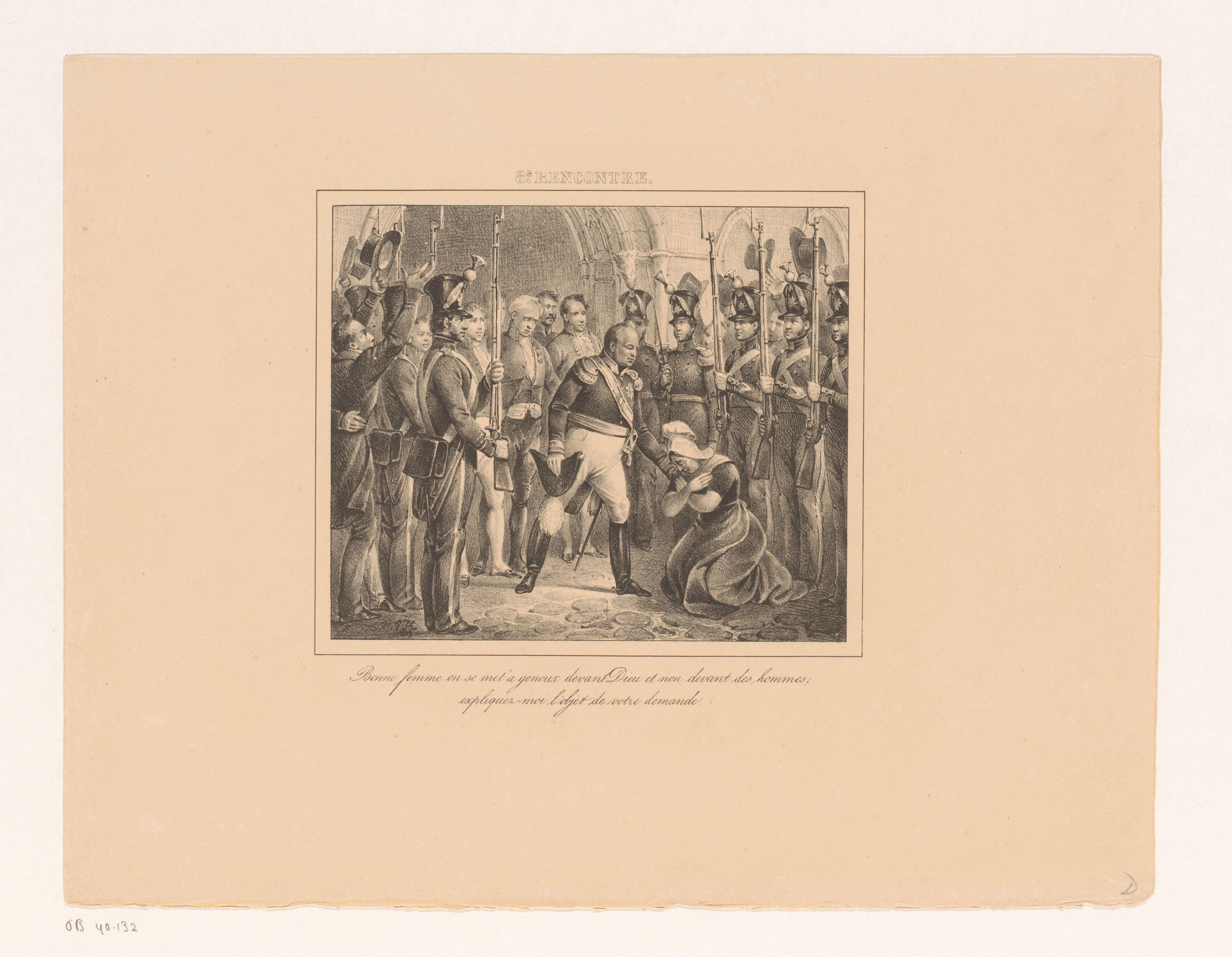 Koning Willem I met een knielende vrouw