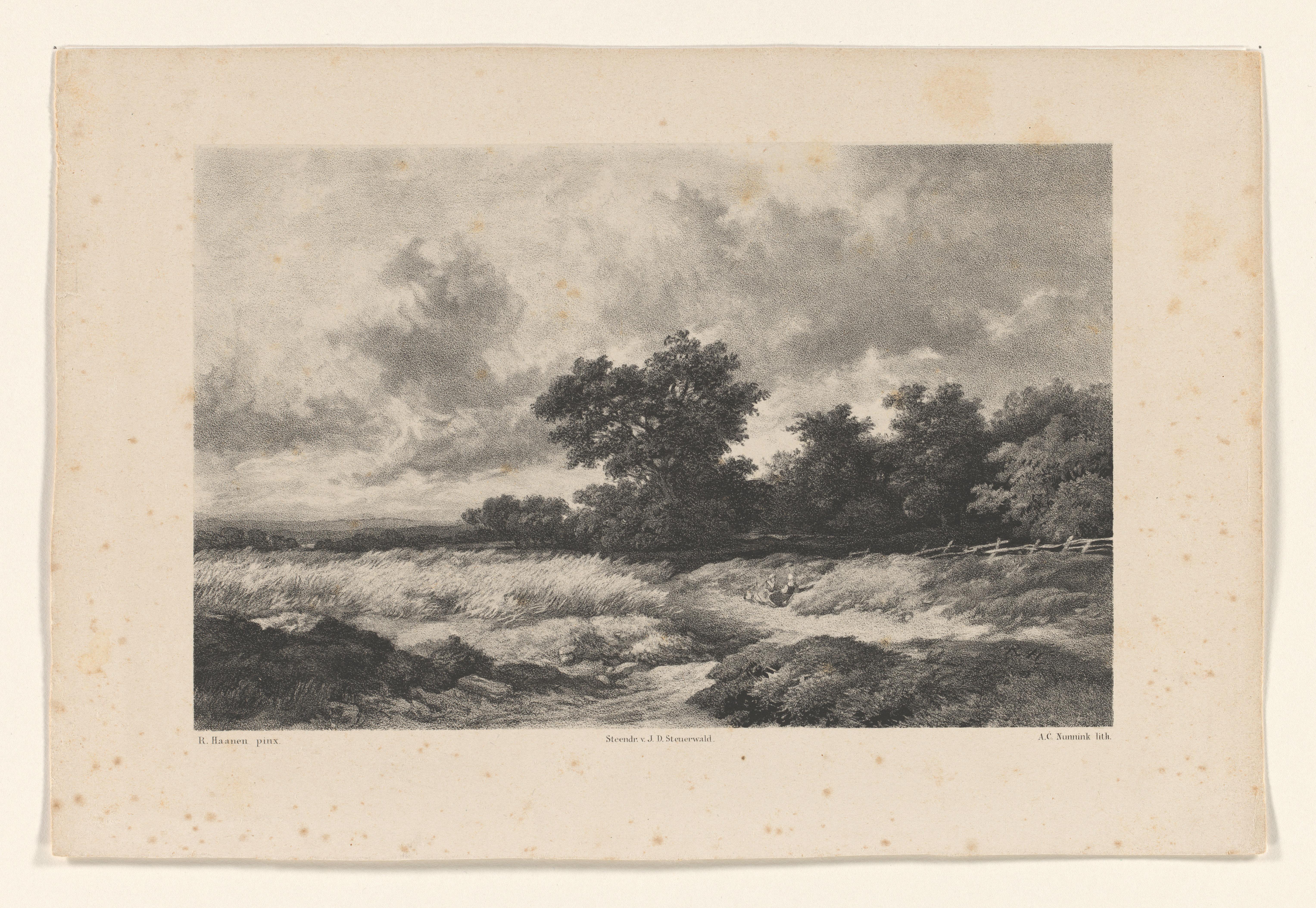 Landschap met twee rustende boerinnen