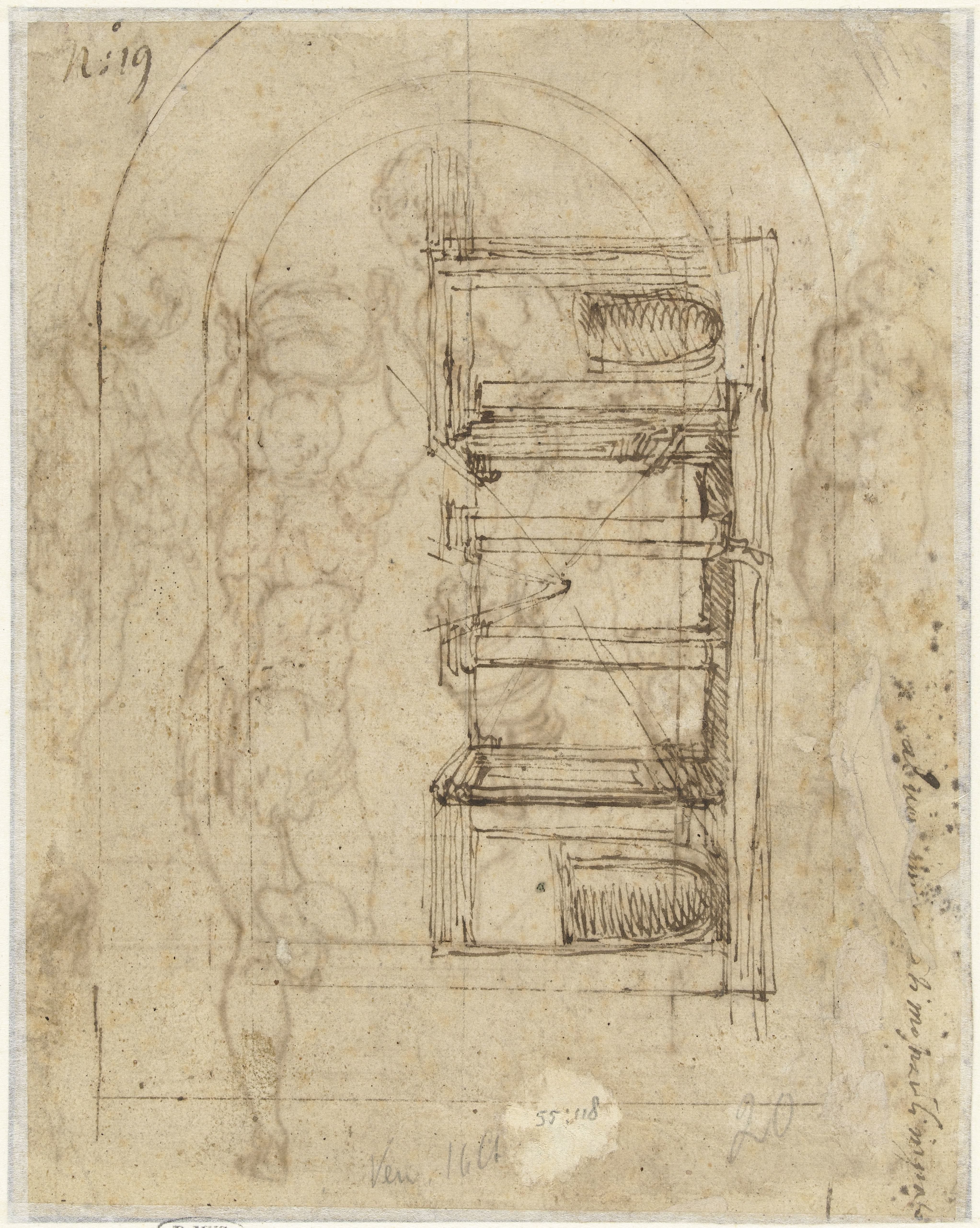 Peristyle met ingetekende convergerende perspectivische lijnen