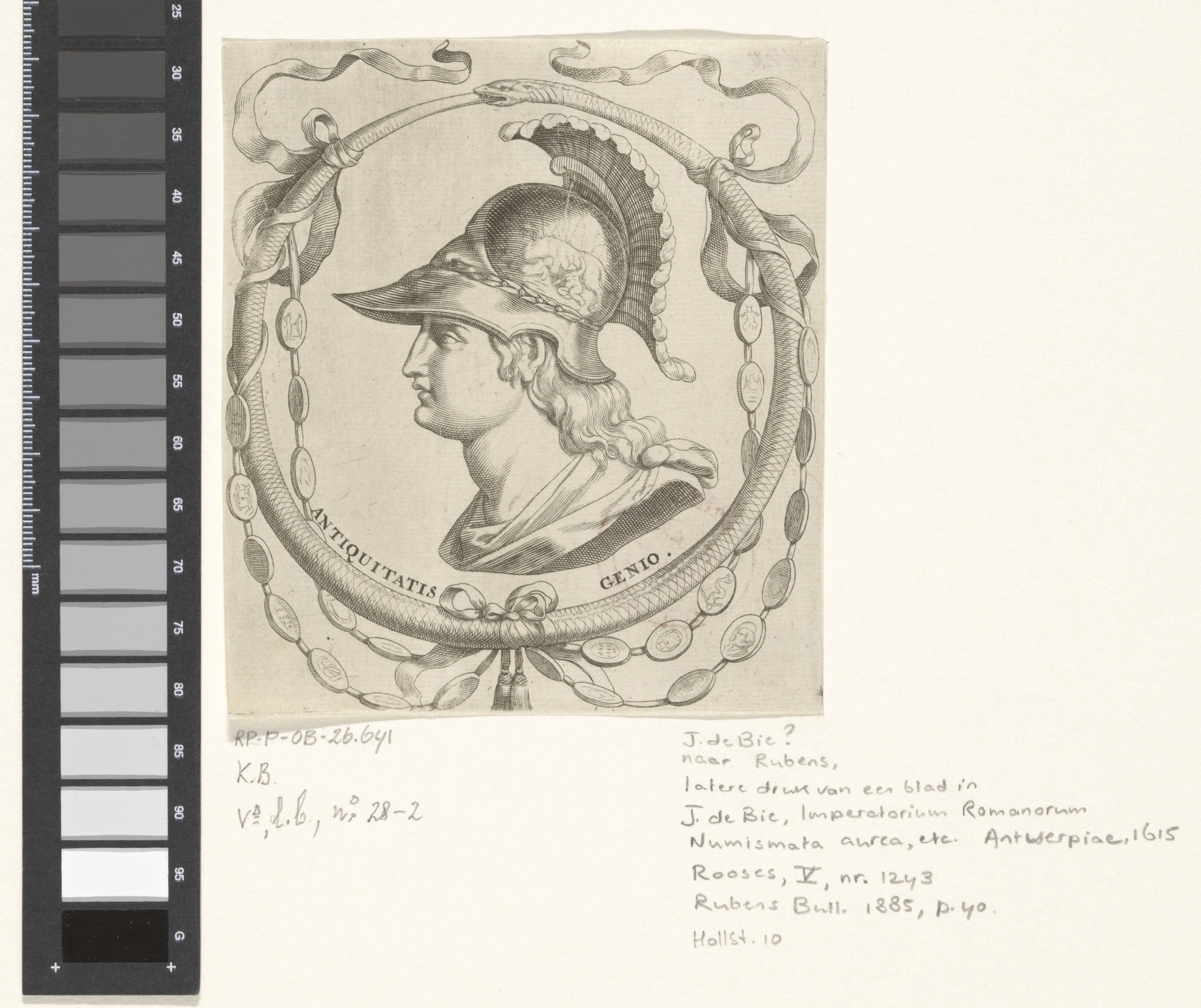 Mannenkop met helm gedecoreerd, met Romulus en Remus