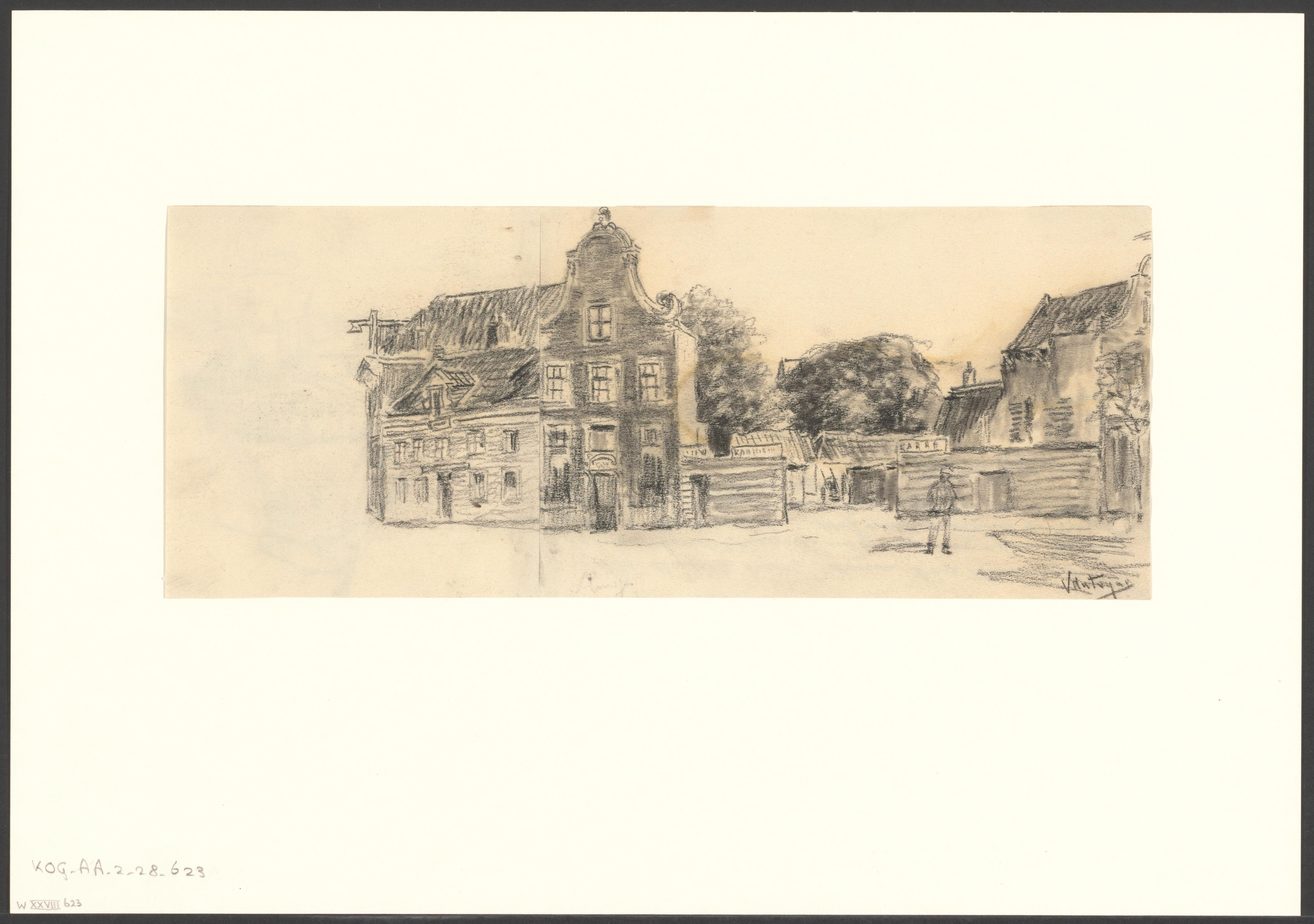 Gezicht op de Overtoom met het terrein van de voormalige herberg Hof van Holland