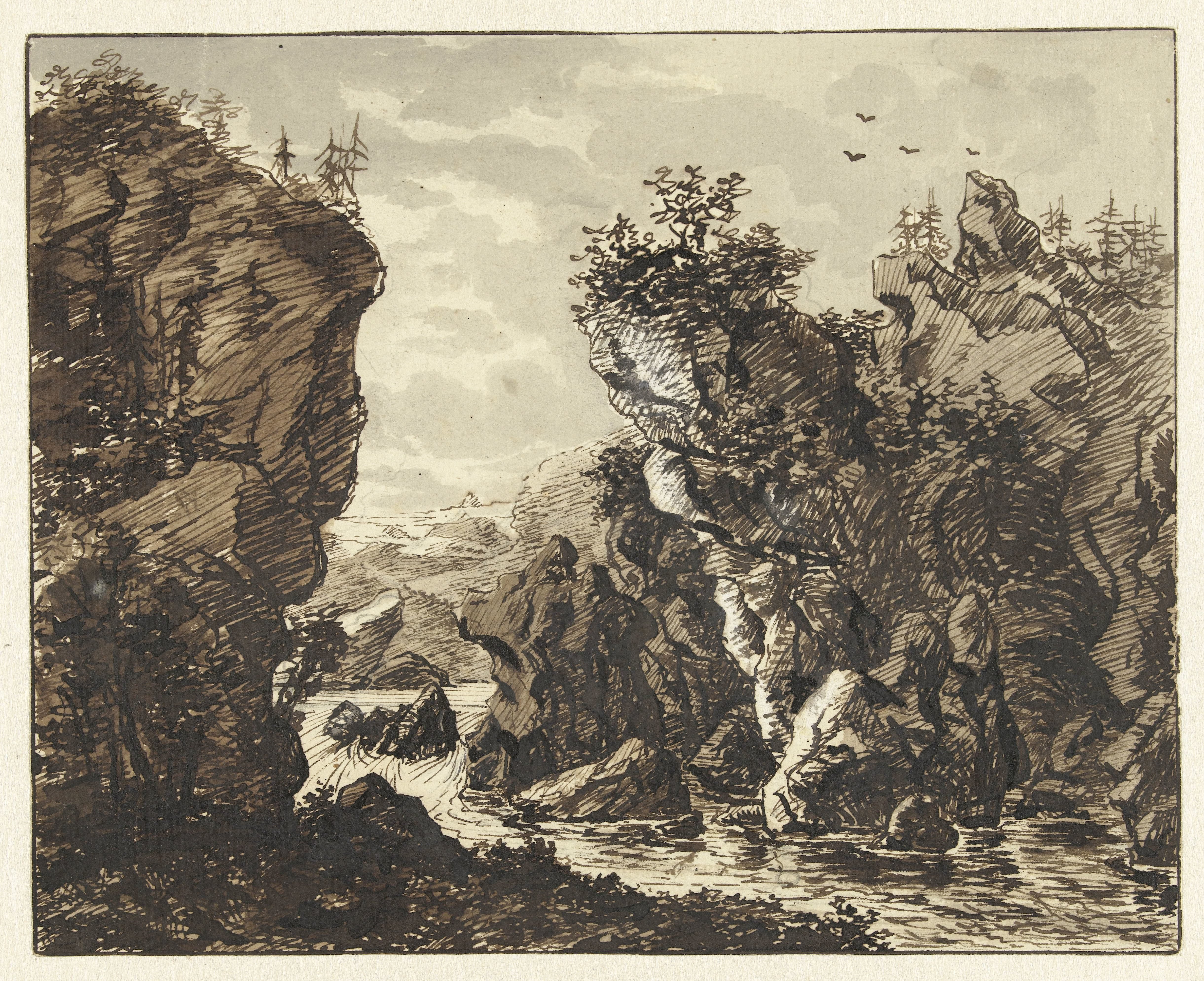 Landschap met rivier tussen rotsen
