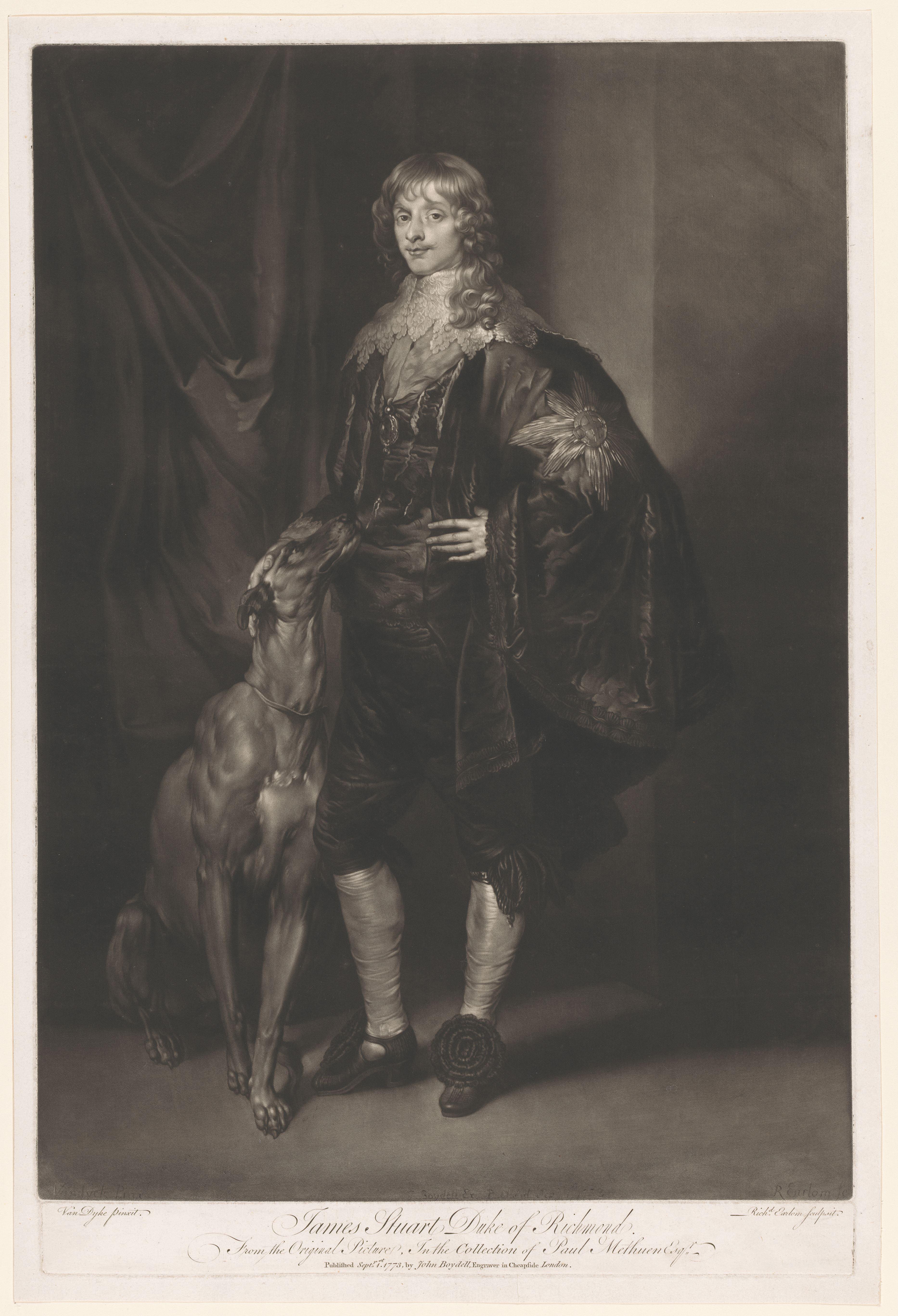 Portret van James Stuart met zijn hond