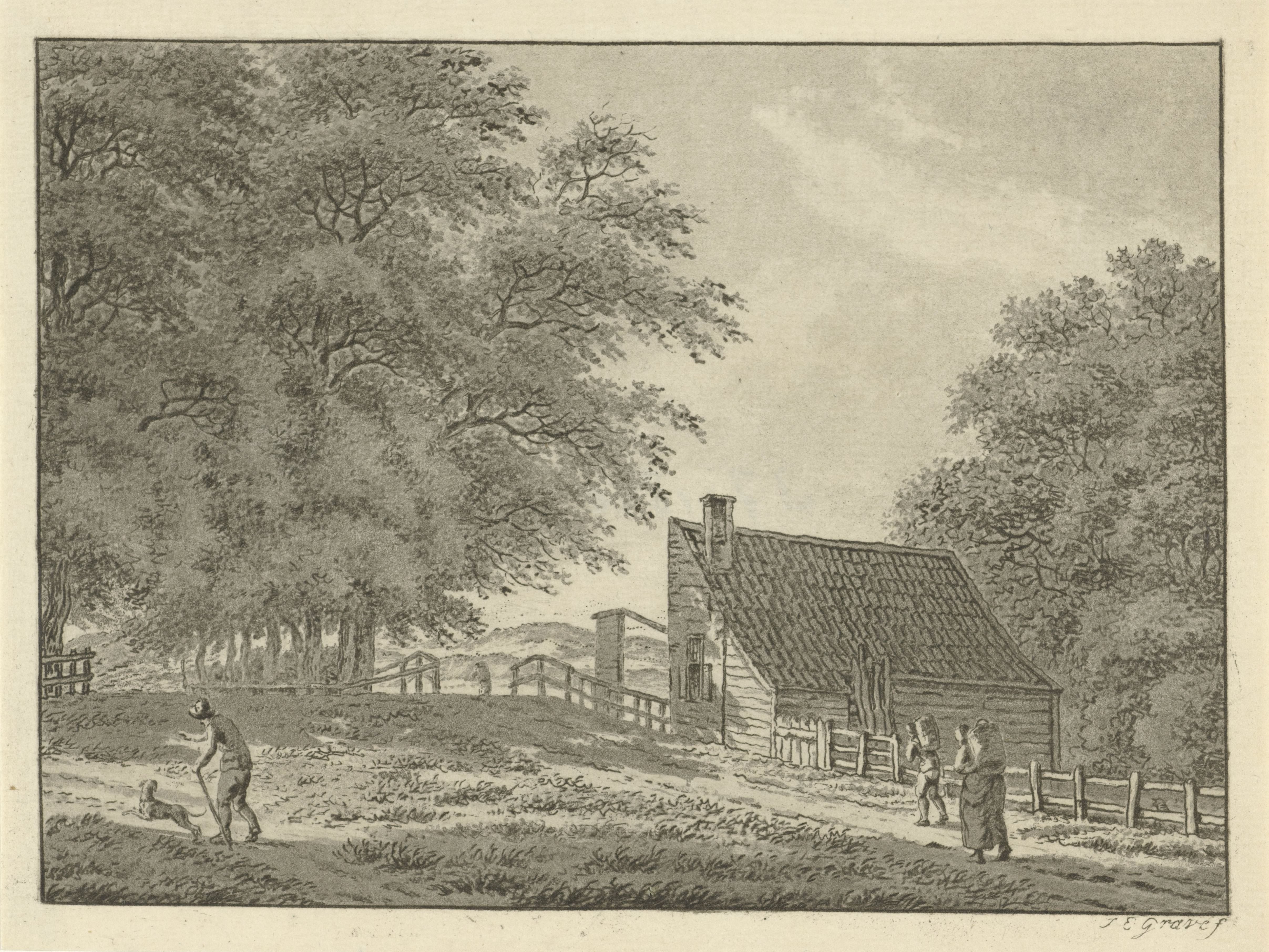 Landschap bij Overveen met wandelaars